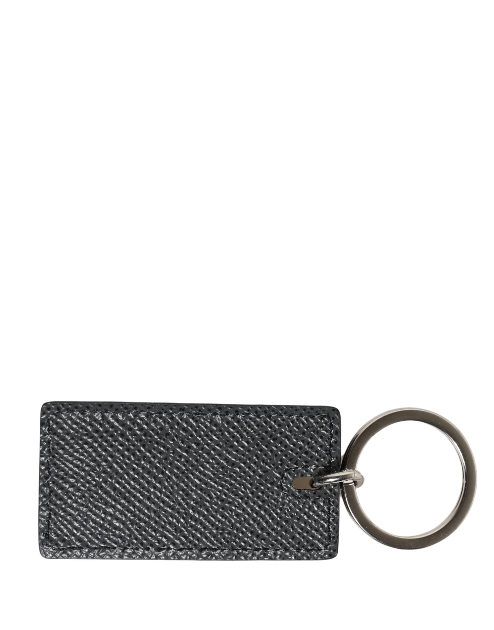 Dolce & Gabbana Black Calf Leather D&G Logo Metal Ring Keyring Keychain Dolce & Gabbana