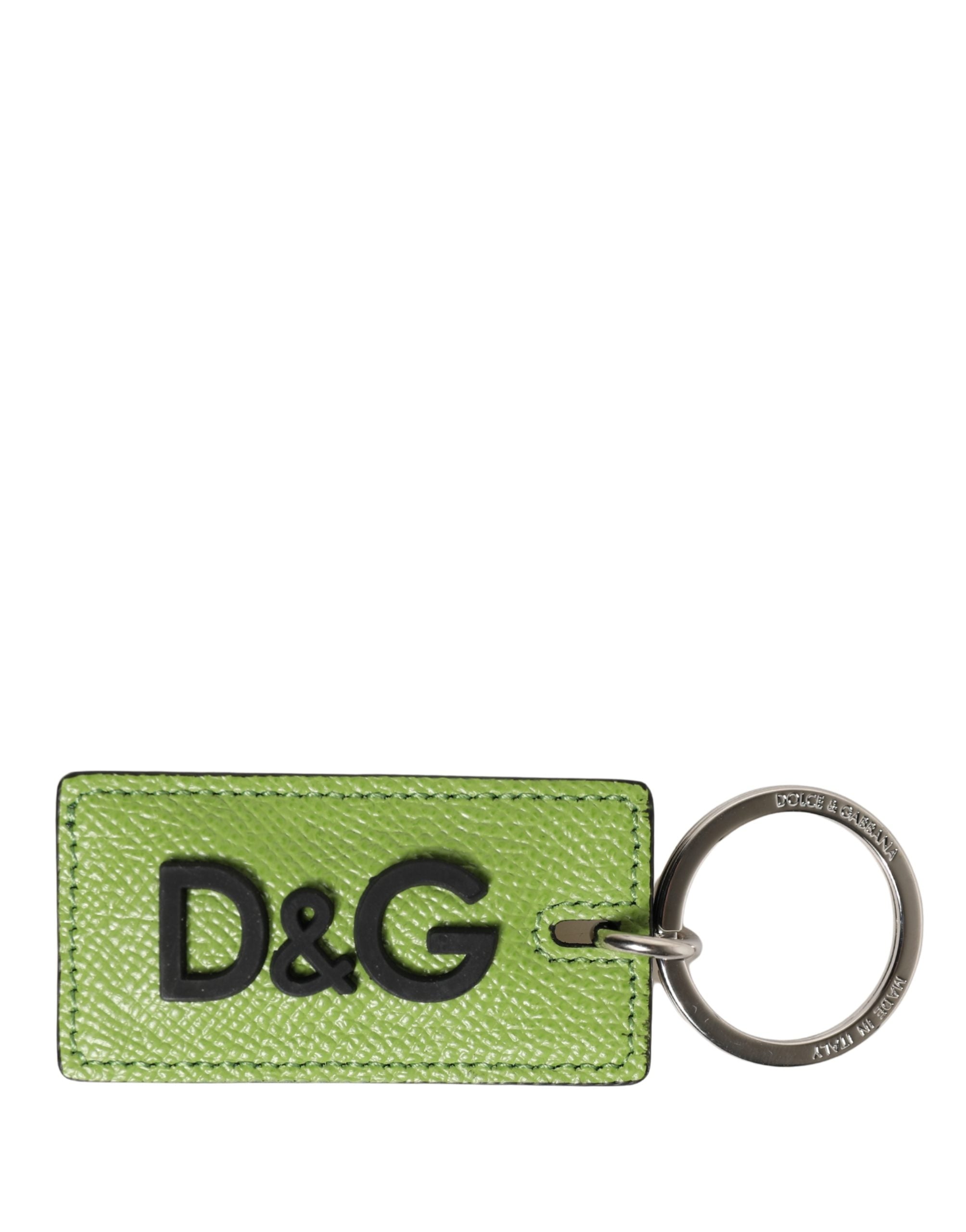 Dolce & Gabbana Green Calf Leather DG Logo Metal Ring Keyring Keychain Dolce & Gabbana