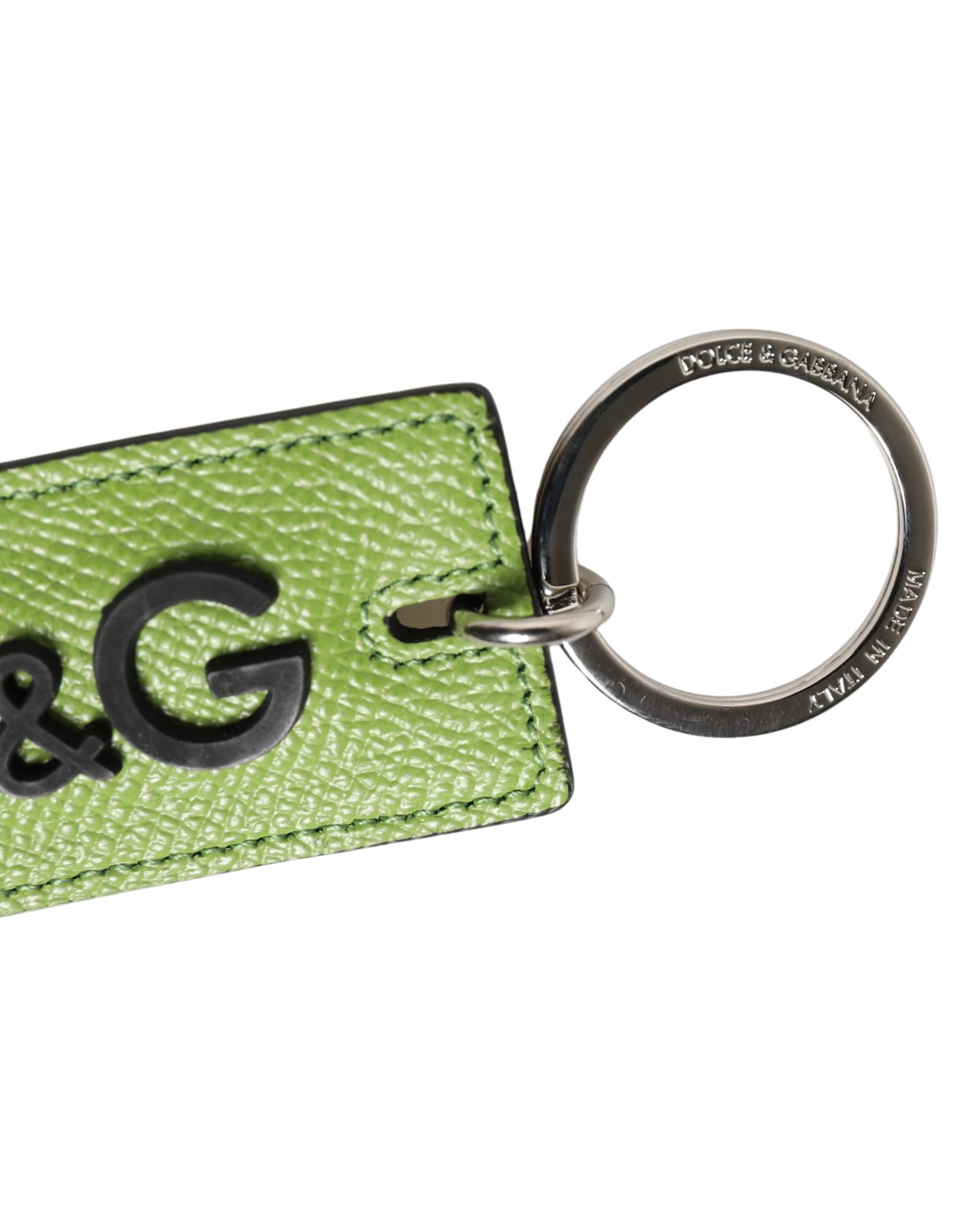 Dolce & Gabbana Green Calf Leather DG Logo Metal Ring Keyring Keychain Dolce & Gabbana