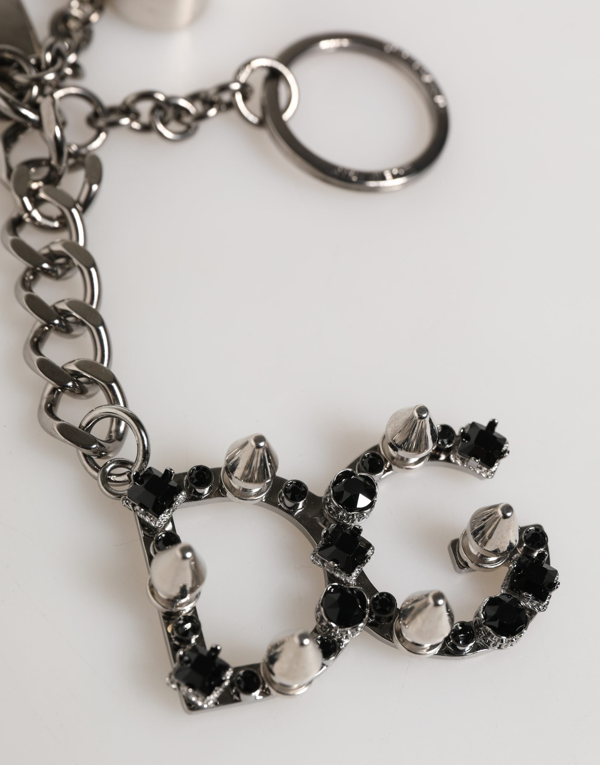 Dolce & Gabbana Silver Brass Metal DG Logo Crystal Ring Keyring Keychain Dolce & Gabbana