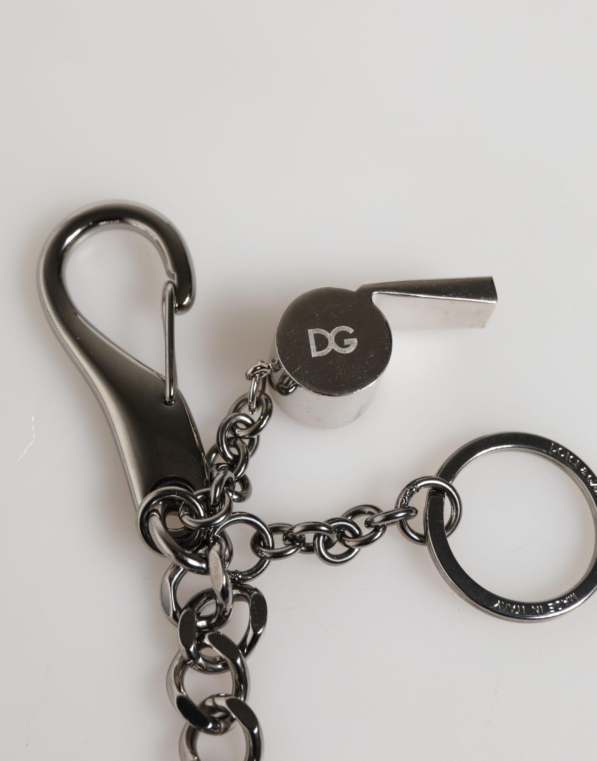 Dolce & Gabbana Silver Brass Metal DG Logo Crystal Ring Keyring Keychain Dolce & Gabbana