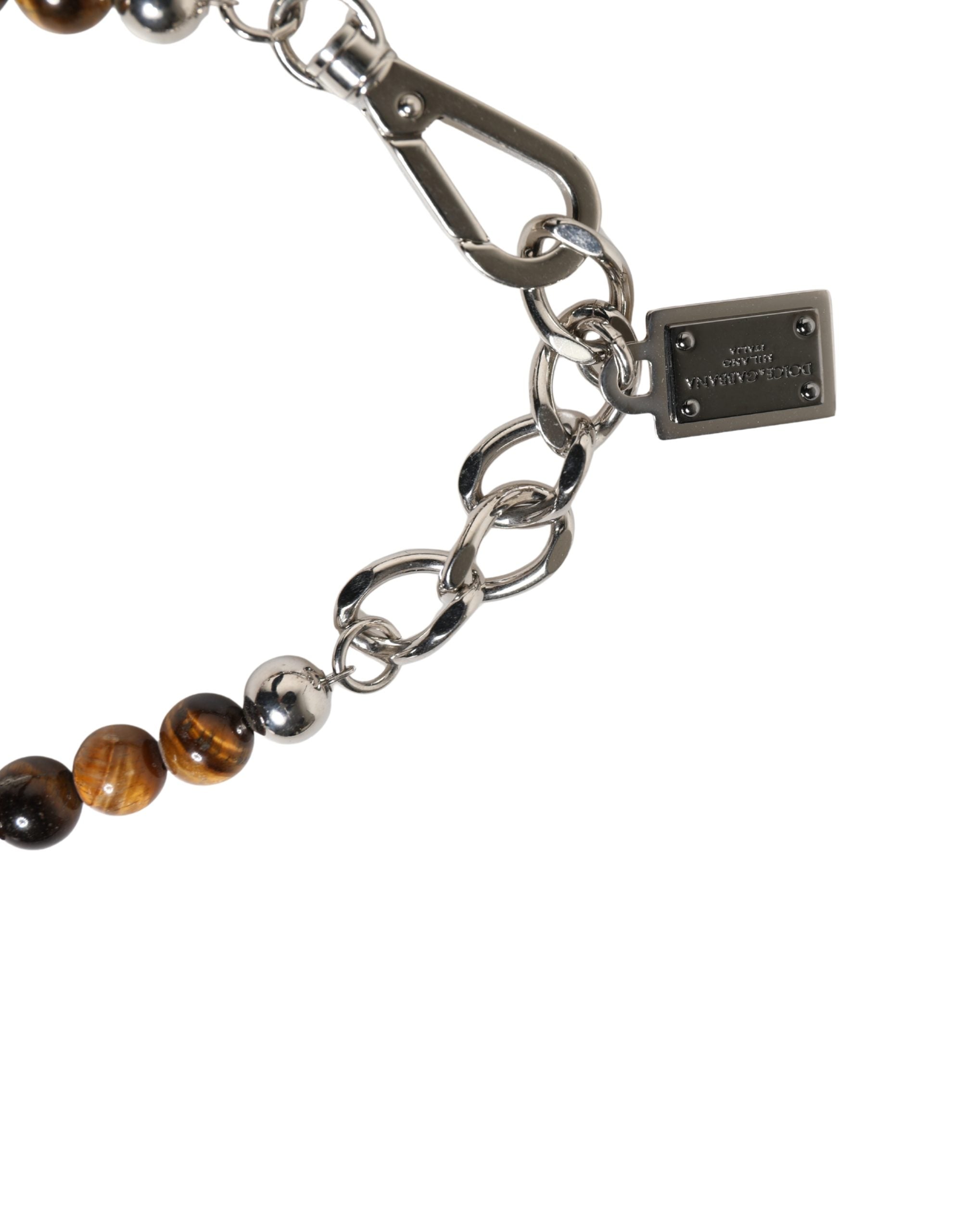 Dolce & Gabbana Silver Tone Brass Chain Beaded Gem DG Logo Bracelet Dolce & Gabbana