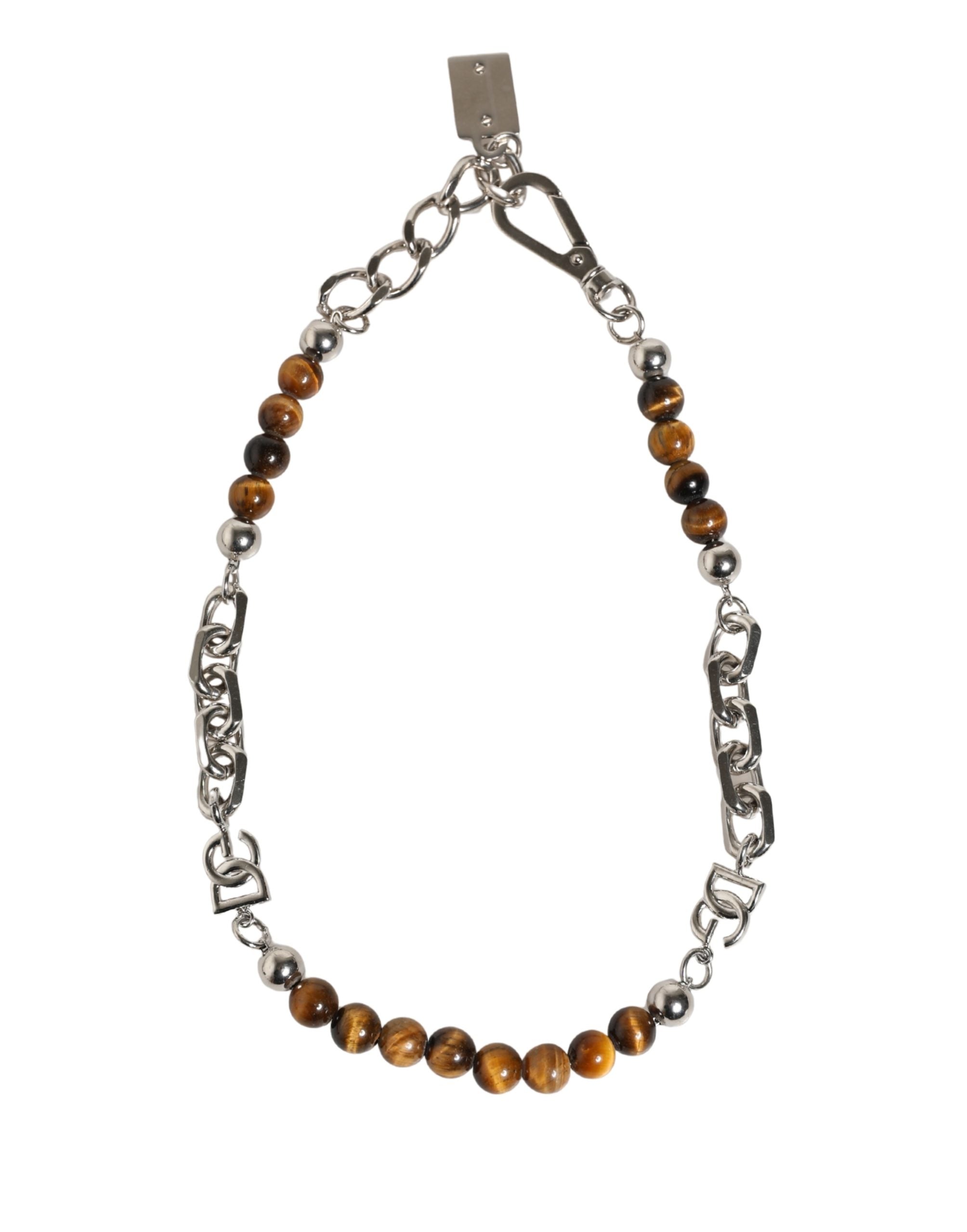 Dolce & Gabbana Silver Tone Brass Chain Beaded Gem DG Logo Bracelet Dolce & Gabbana