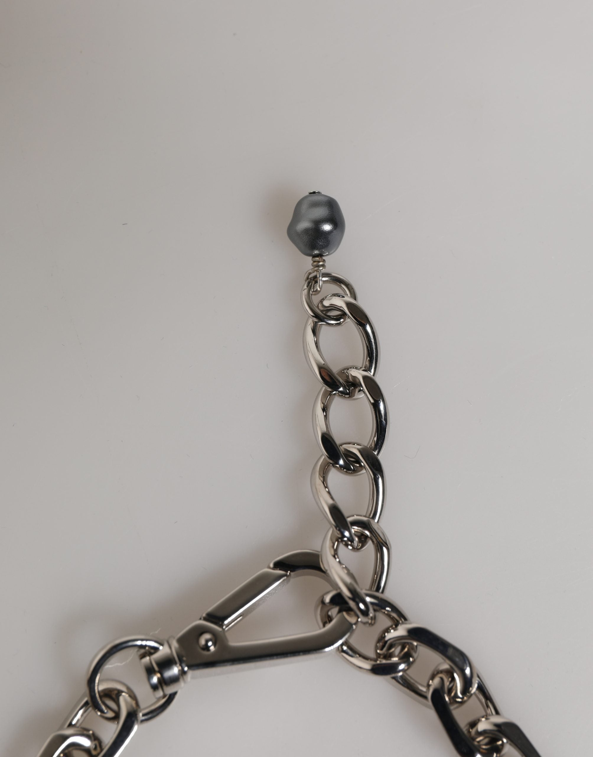 Dolce & Gabbana Silver Tone Chain Lobster Clasp Logo Gray Pearls Bracelet Dolce & Gabbana