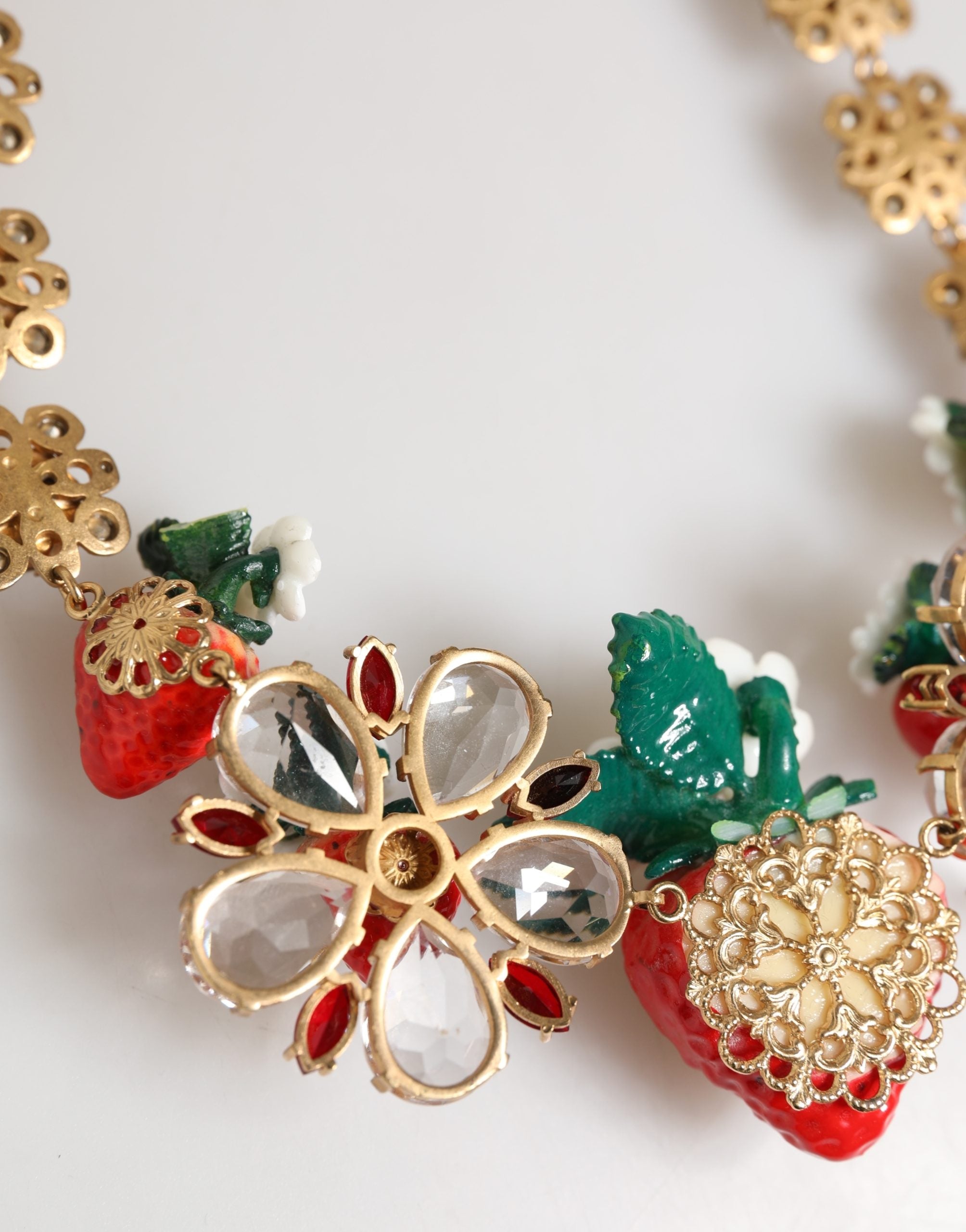 Dolce & Gabbana Gold Brass FRUIT Pendants Flowers Crystal Logo Necklace Dolce & Gabbana