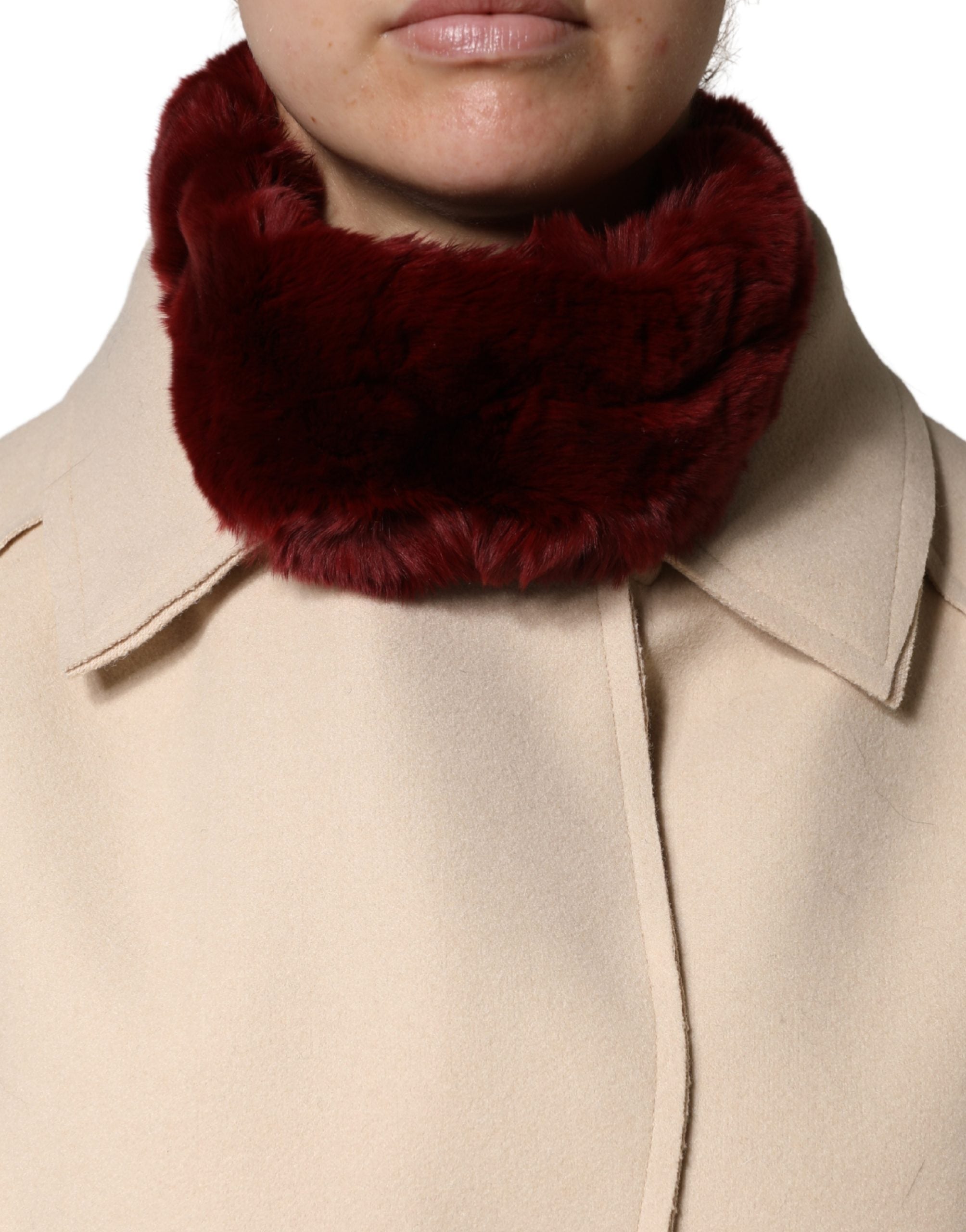 Dolce & Gabbana Red Lamb Fur Collar Women Neck Wrap 50cm x 8cm Scarf Dolce & Gabbana
