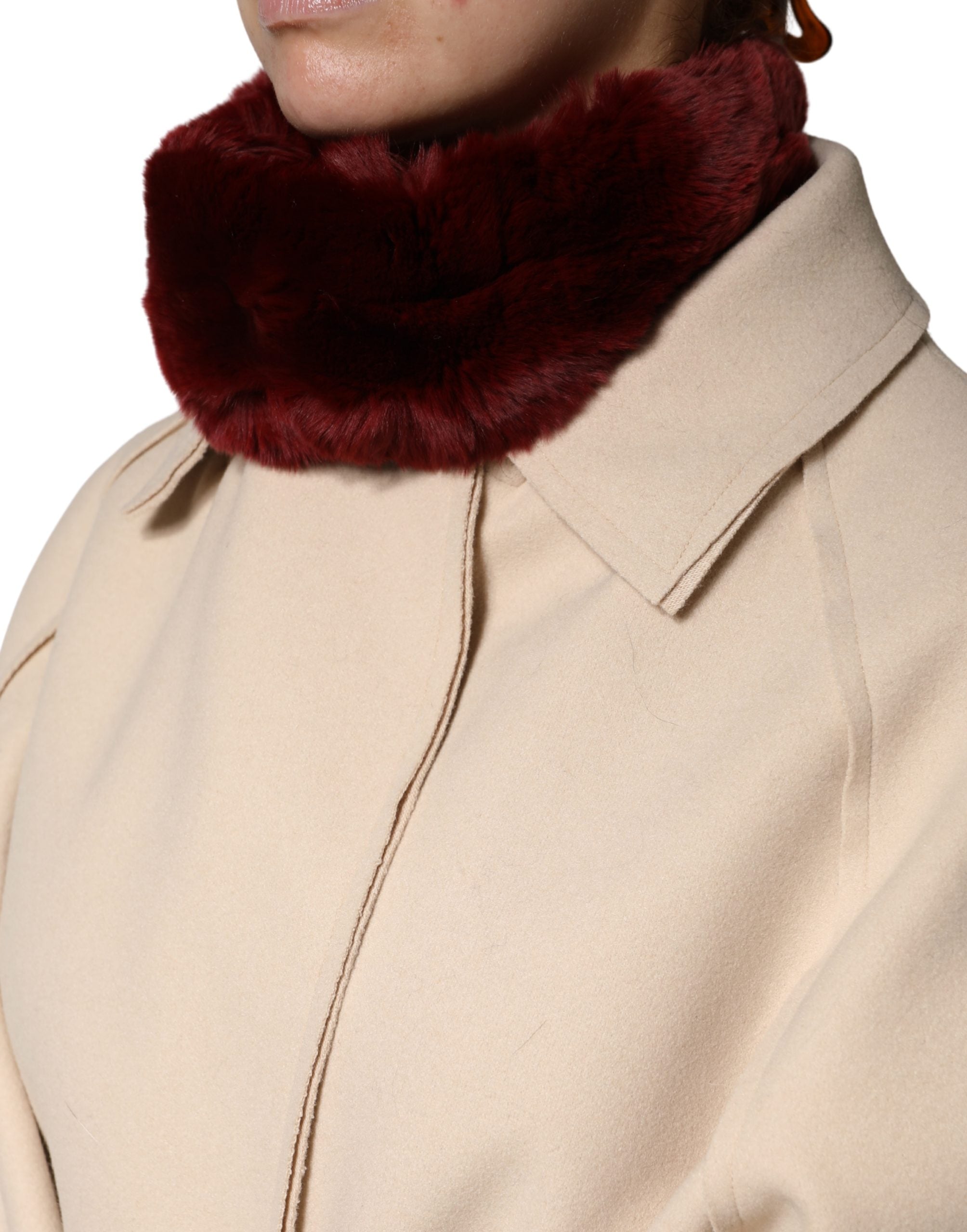 Dolce & Gabbana Red Lamb Fur Collar Women Neck Wrap 50cm x 8cm Scarf Dolce & Gabbana