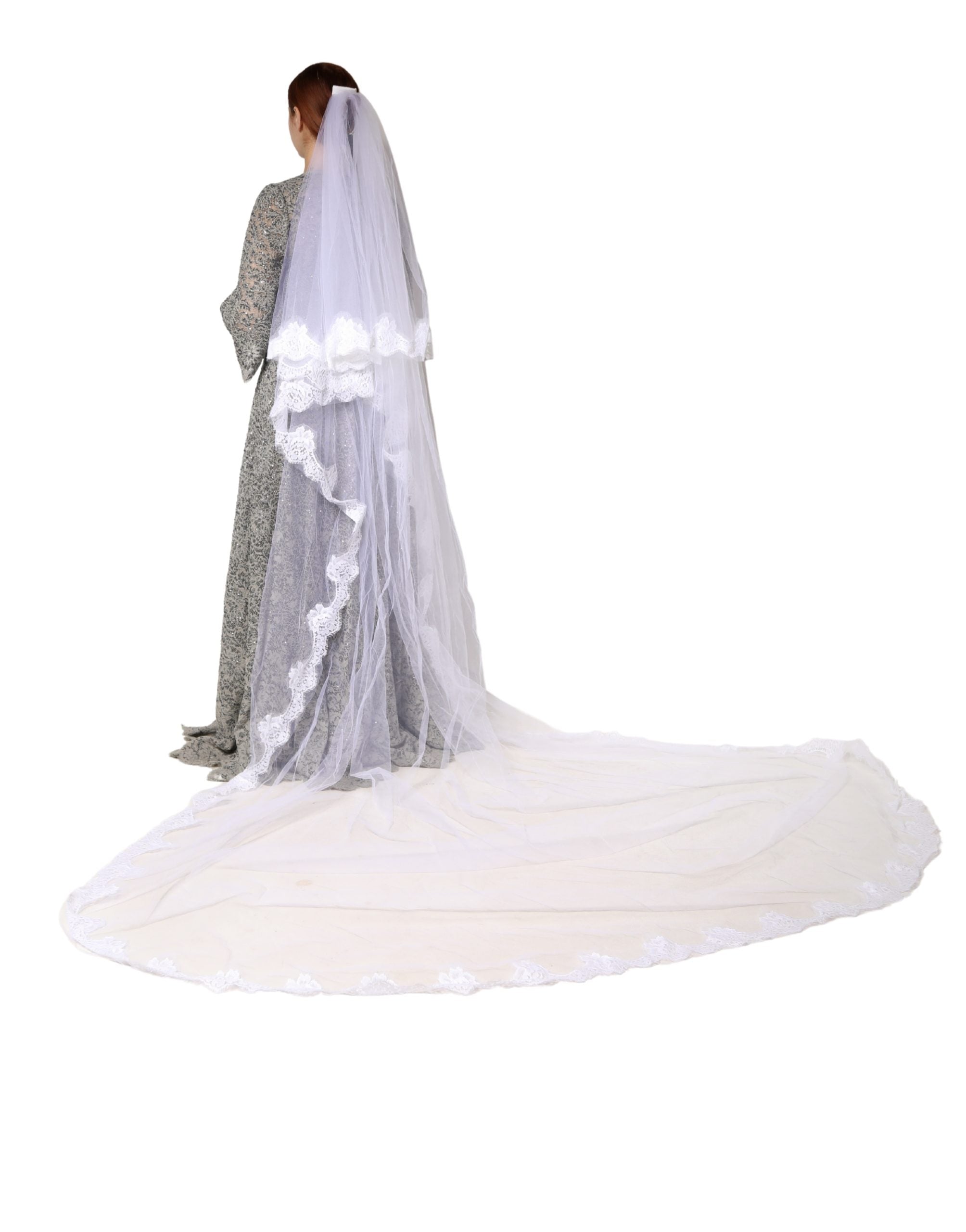 Dolce & Gabbana White Floral LaceNylon Floor Length 3M Long Veil Dolce & Gabbana