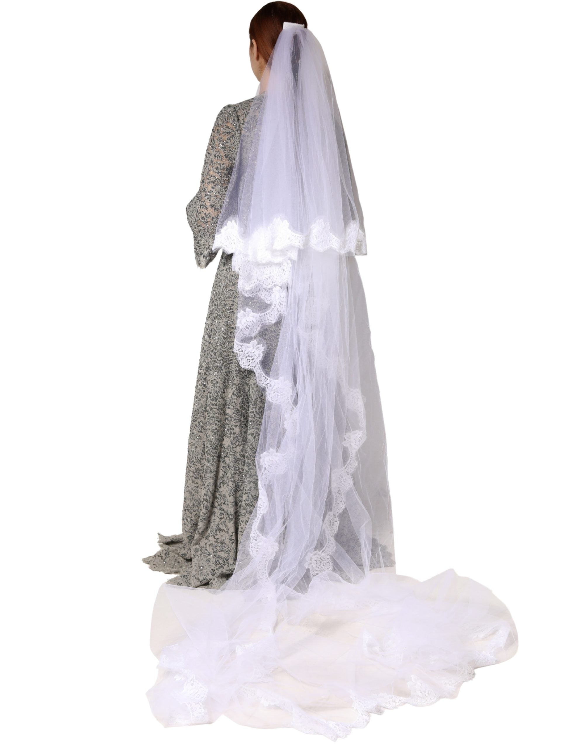 Dolce & Gabbana White Floral LaceNylon Floor Length 3M Long Veil Dolce & Gabbana