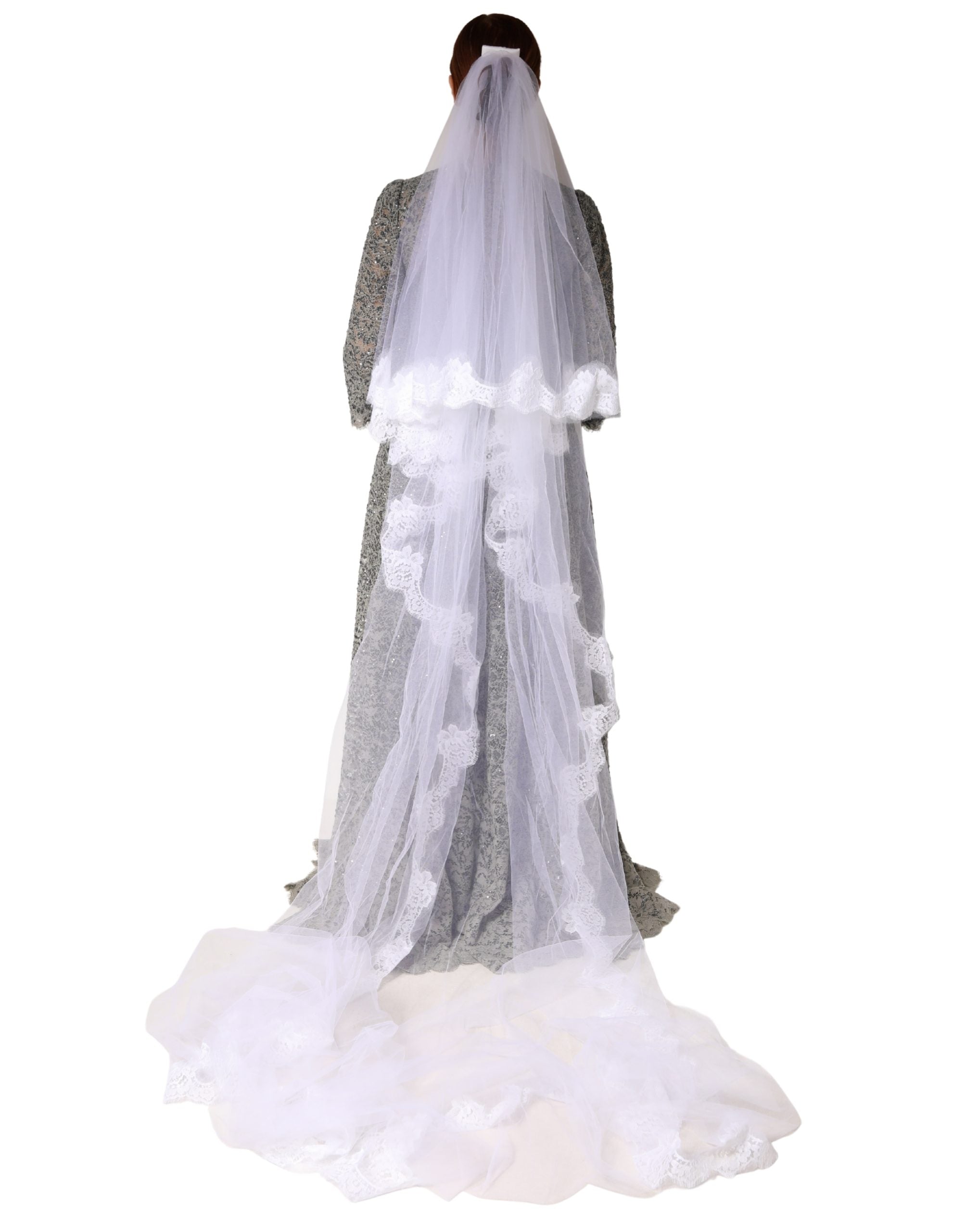 Dolce & Gabbana White Floral LaceNylon Floor Length 3M Long Veil Dolce & Gabbana