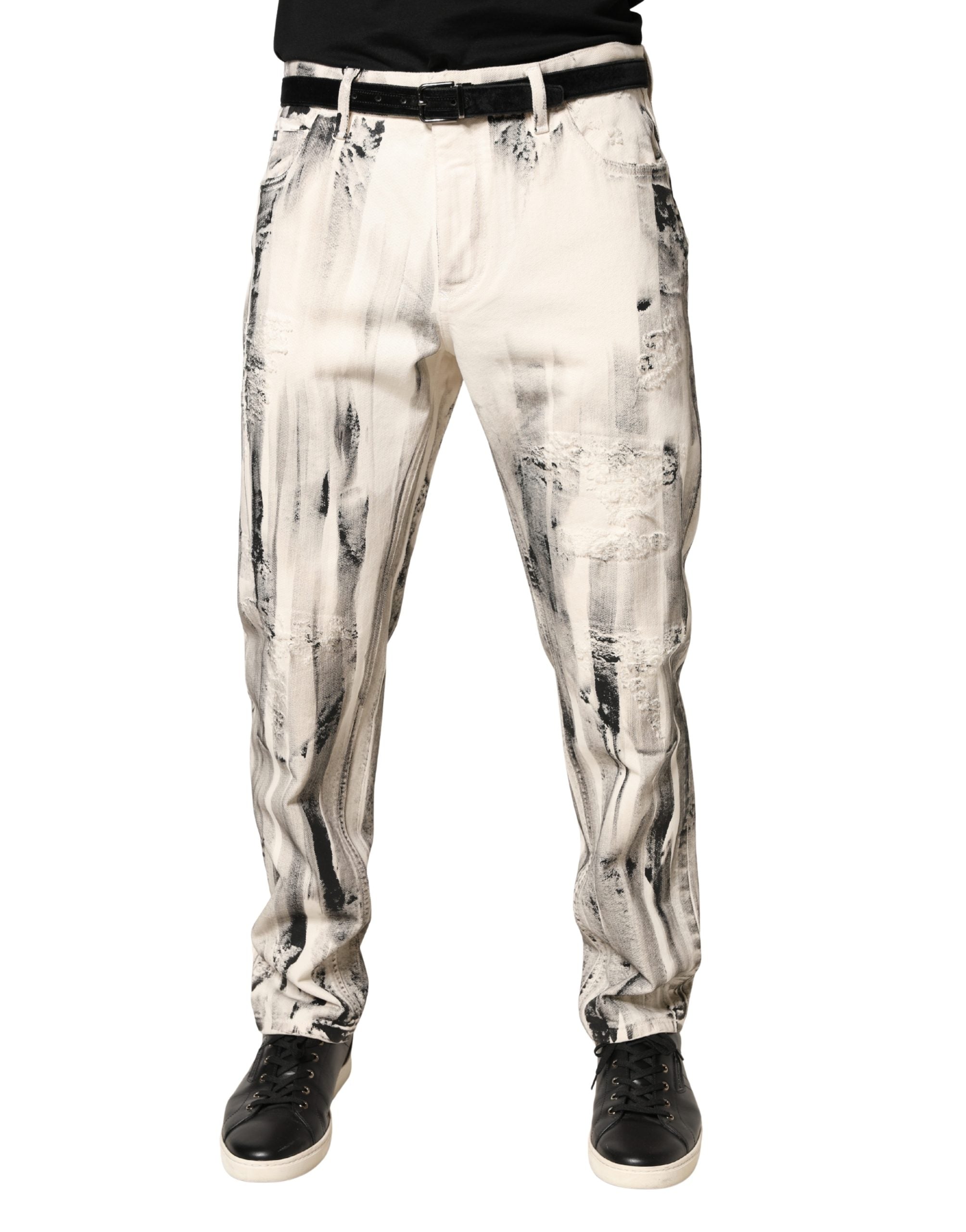 Dolce & Gabbana White Distressed Paint Print LooseDenim Jeans Dolce & Gabbana