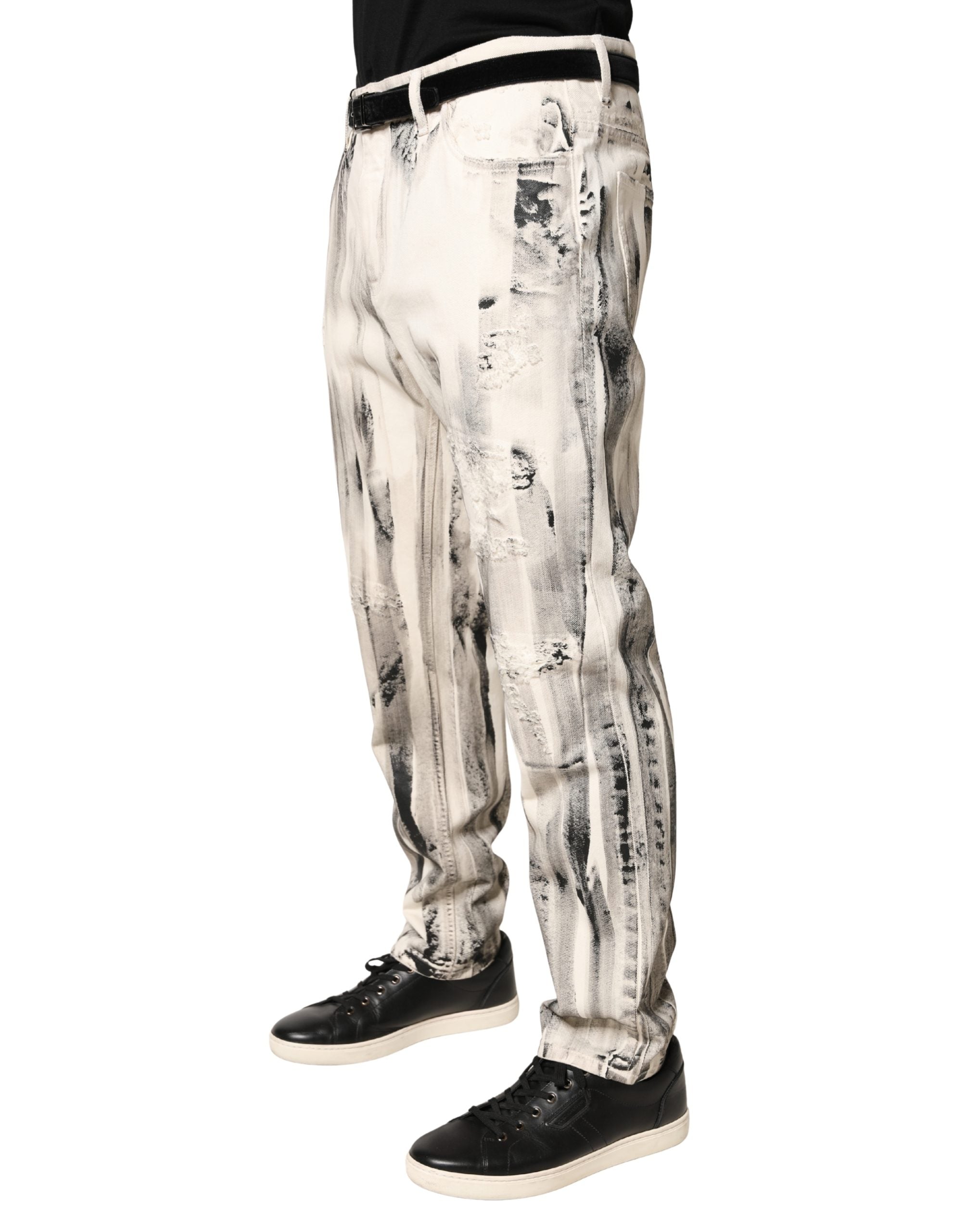 Dolce & Gabbana White Distressed Paint Print LooseDenim Jeans Dolce & Gabbana