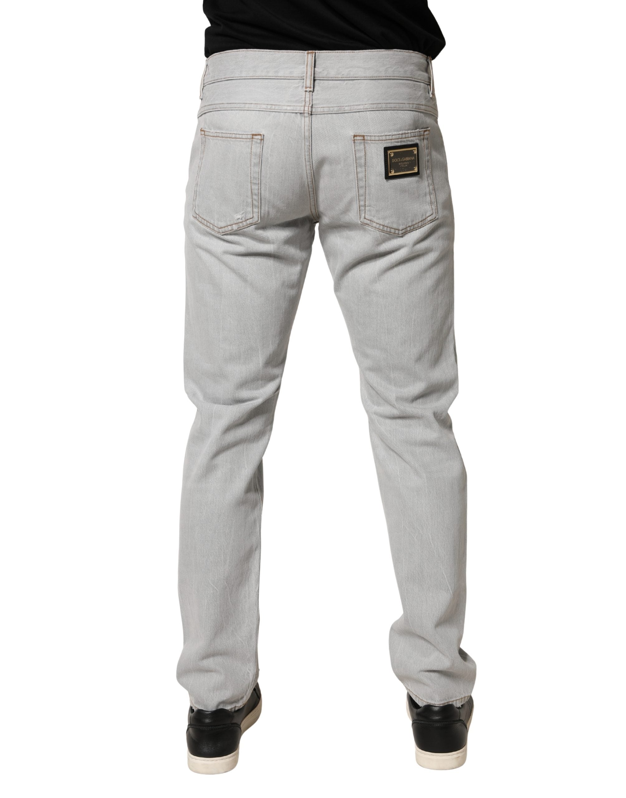 Dolce & Gabbana Light Gray Ripped Cotton Regular Denim Jeans Dolce & Gabbana
