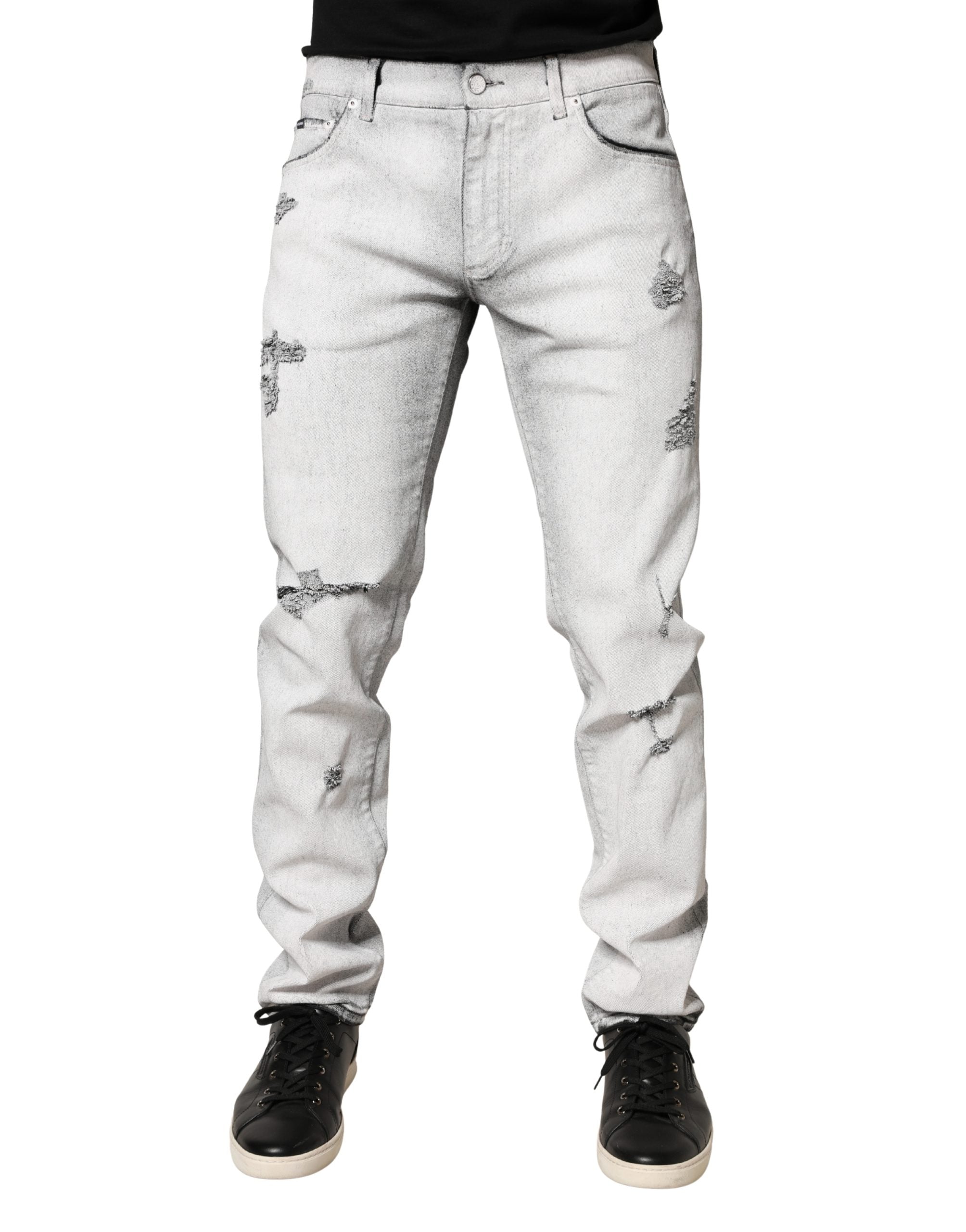 Dolce & Gabbana Light Gray Distressed Skinny Men Denim Jeans Dolce & Gabbana