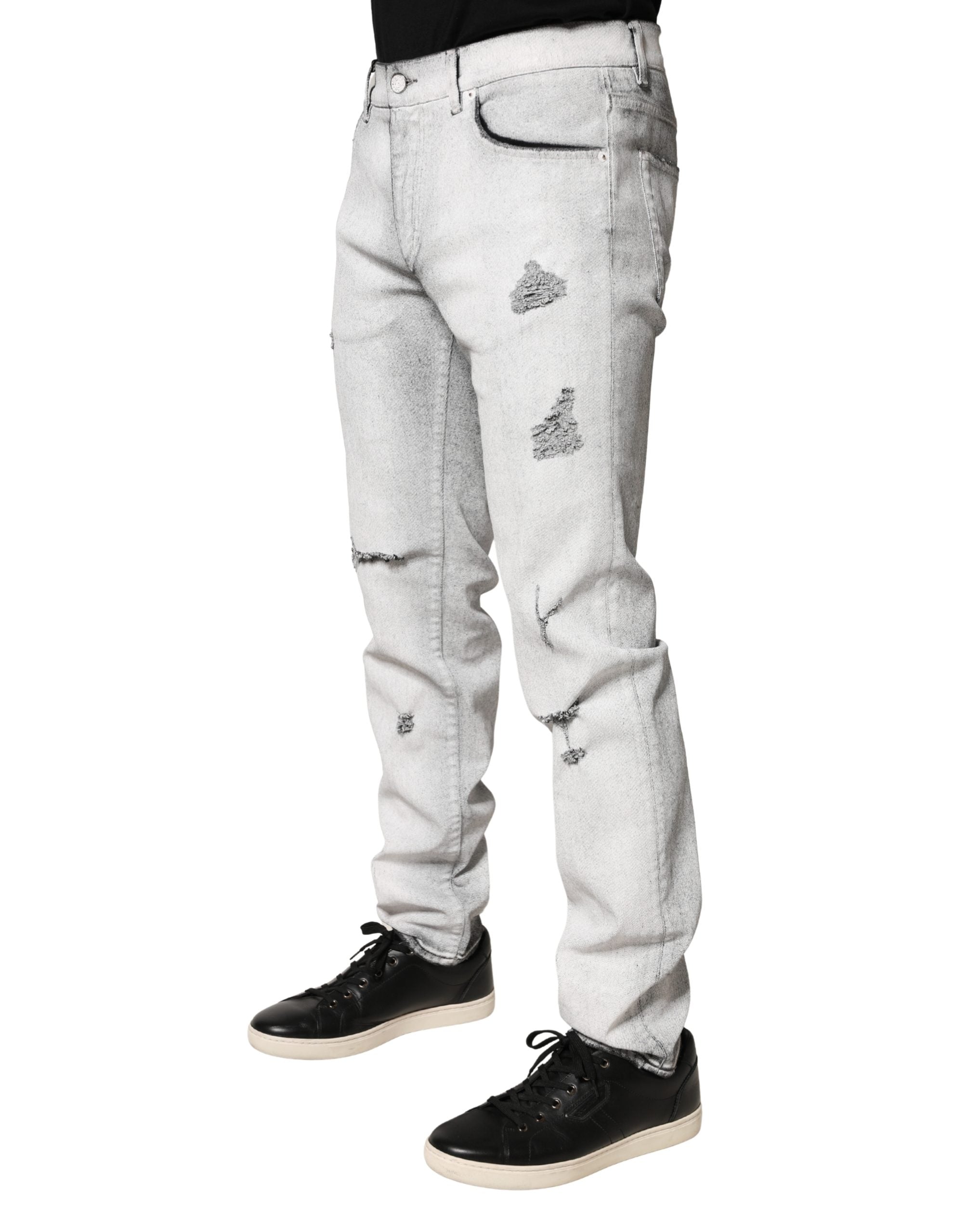 Dolce & Gabbana Light Gray Distressed Skinny Men Denim Jeans Dolce & Gabbana