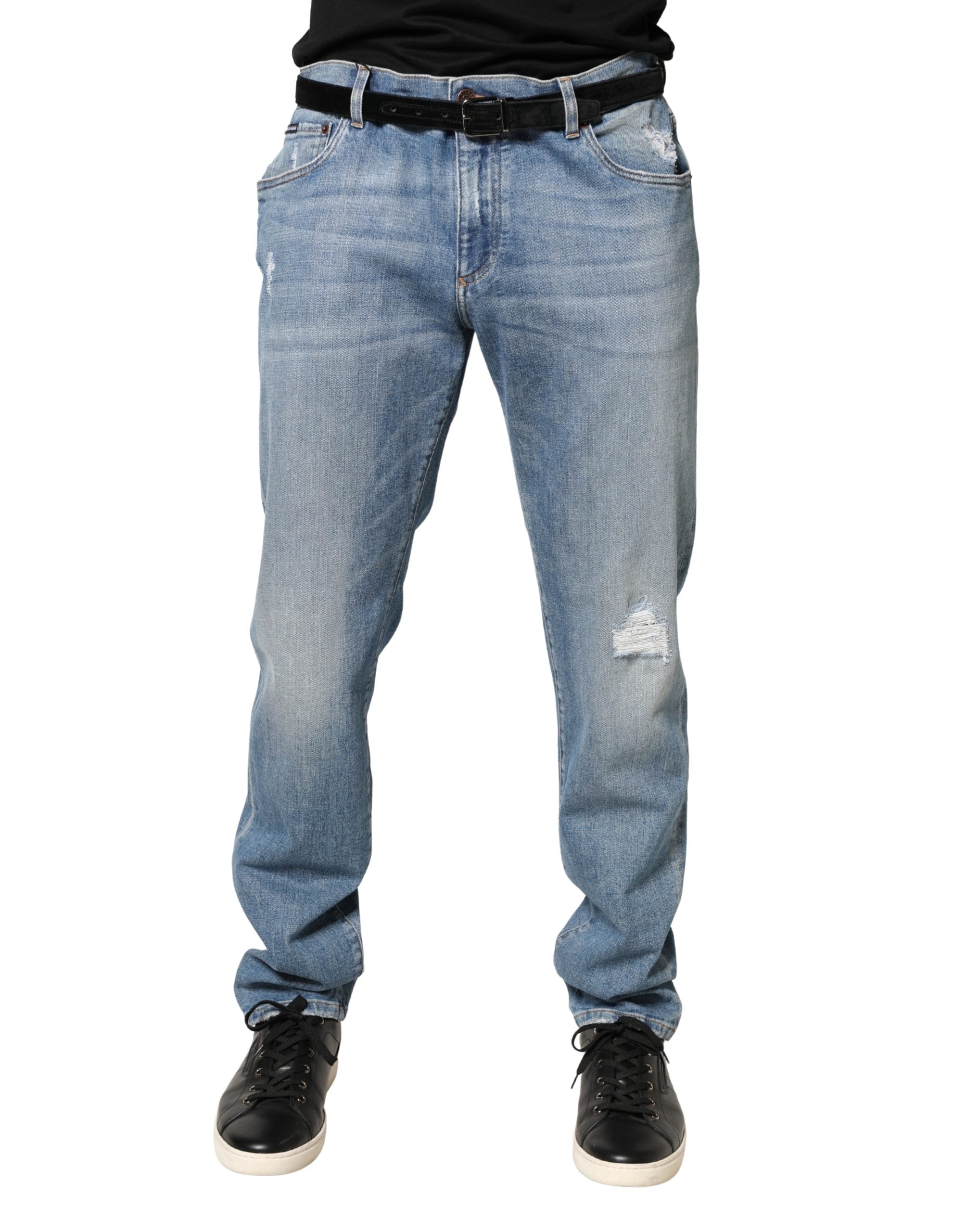 Dolce & Gabbana Blue Tattered Slim Fit Men Cotton Denim Jeans Dolce & Gabbana