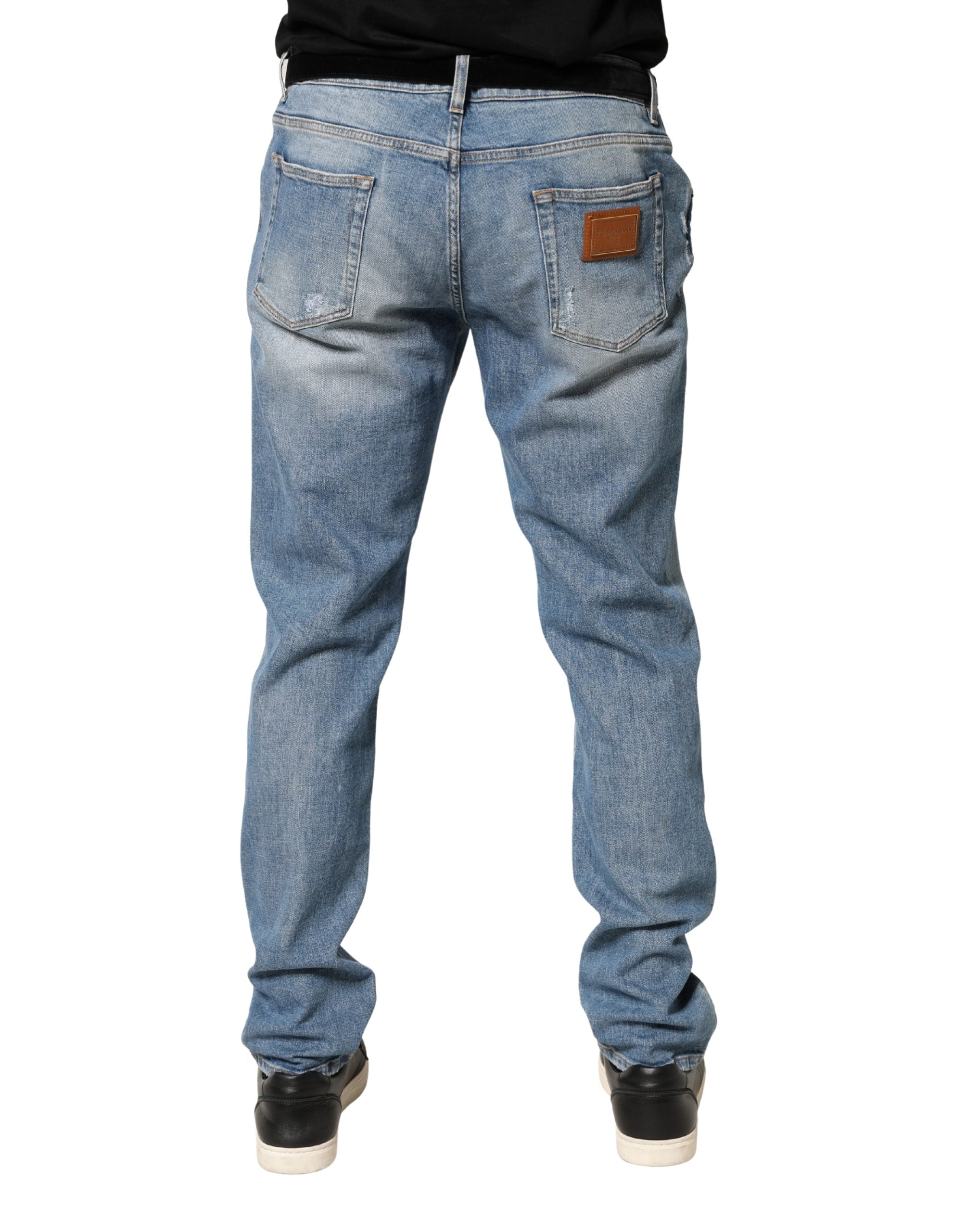 Dolce & Gabbana Blue Tattered Slim Fit Men Cotton Denim Jeans Dolce & Gabbana
