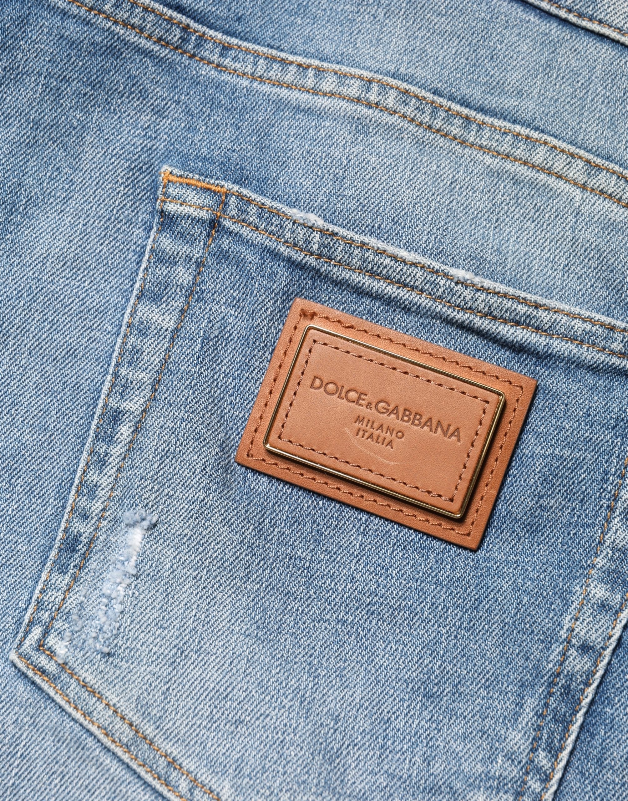 Dolce & Gabbana Blue Tattered Slim Fit Men Cotton Denim Jeans Dolce & Gabbana