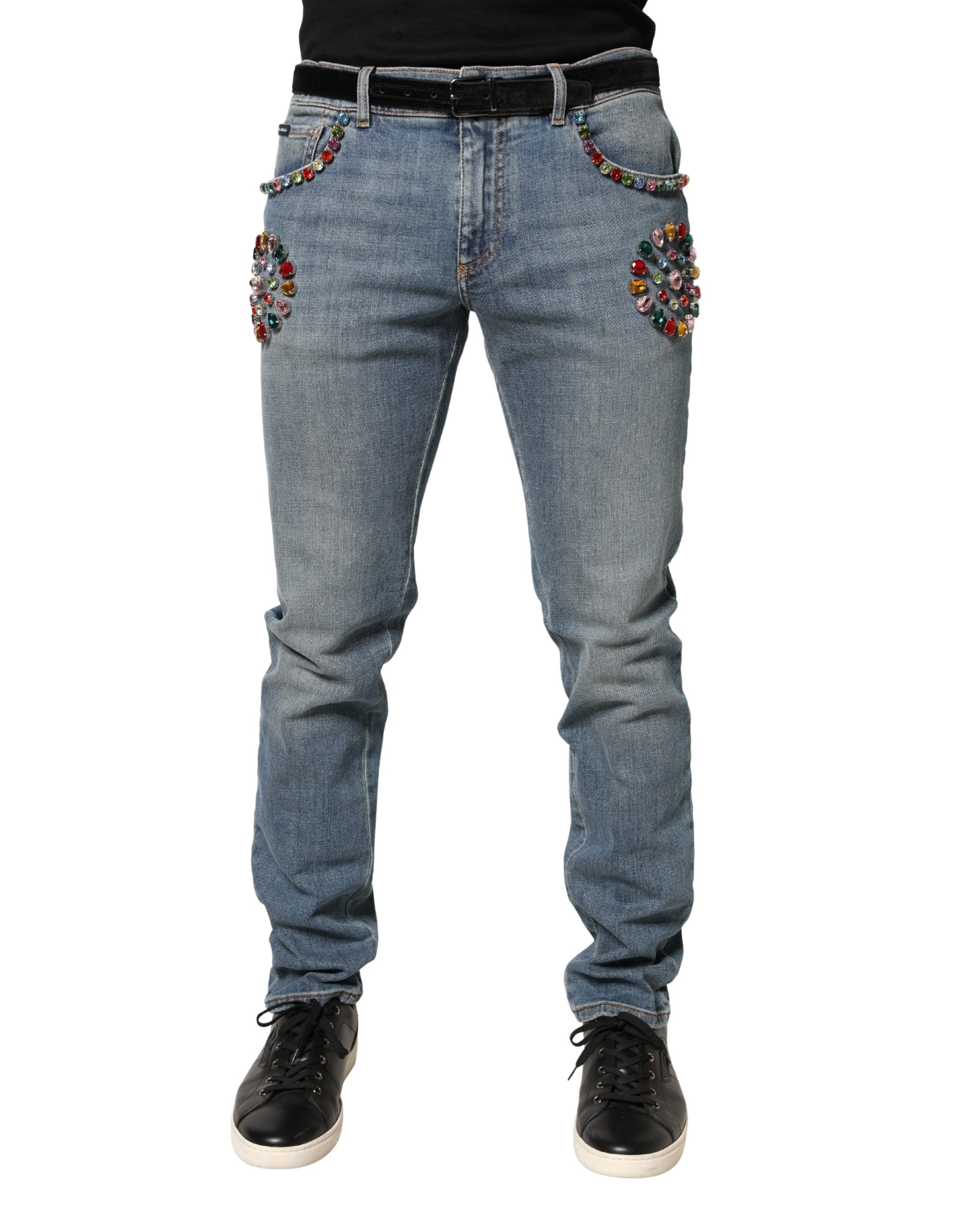 Dolce & Gabbana Blue Embellished Loose Cotton Men Denim Jeans Dolce & Gabbana
