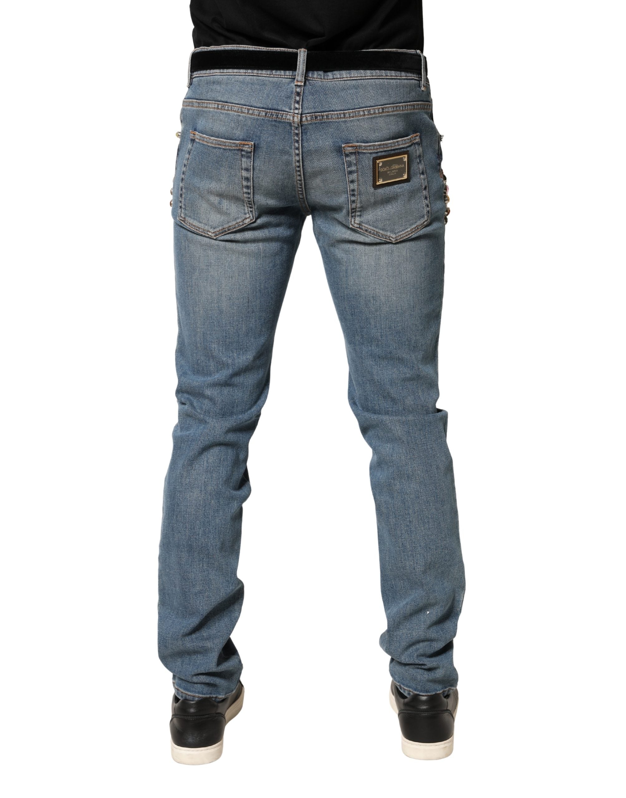 Dolce & Gabbana Blue Embellished Loose Cotton Men Denim Jeans Dolce & Gabbana