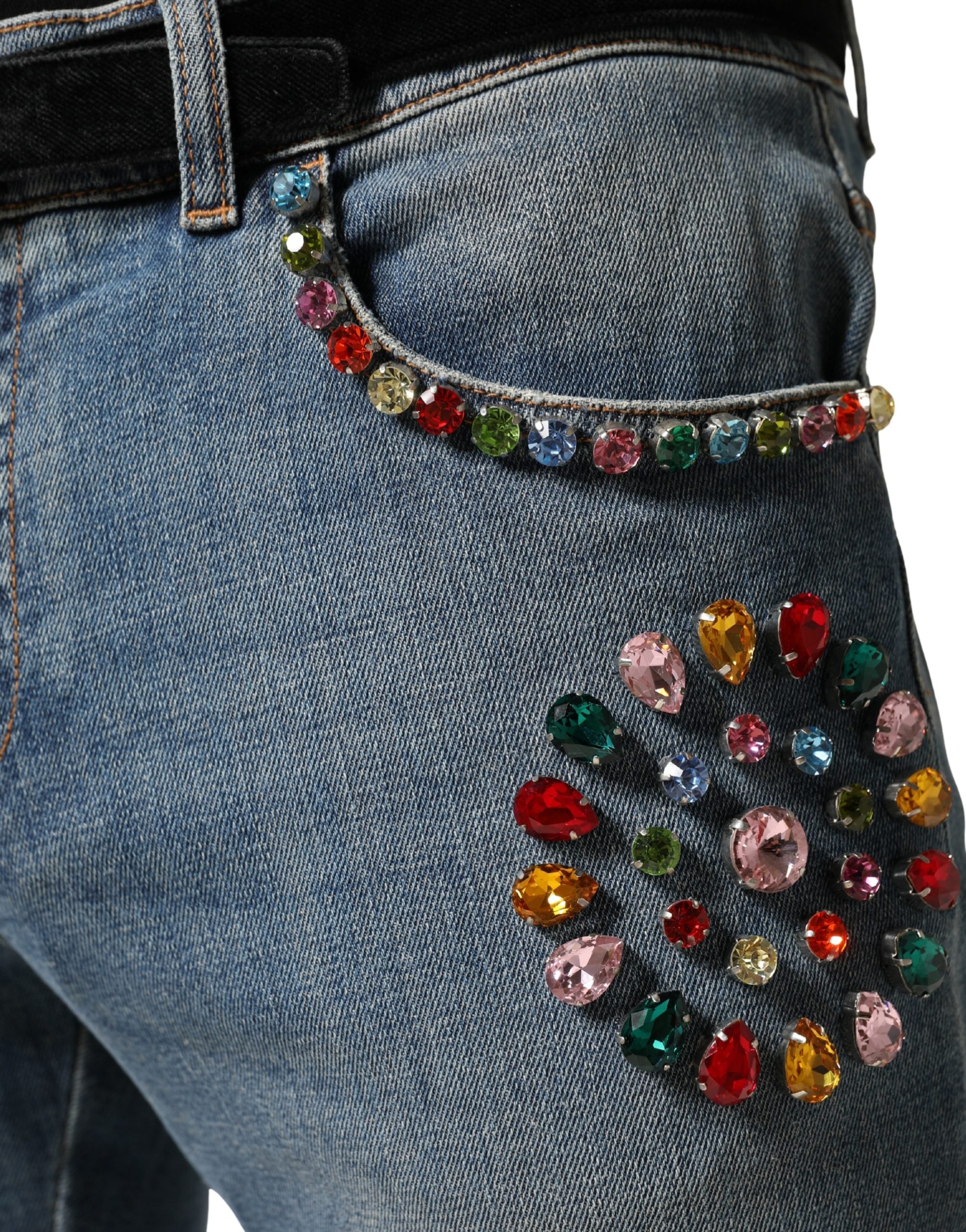 Dolce & Gabbana Blue Embellished Loose Cotton Men Denim Jeans Dolce & Gabbana