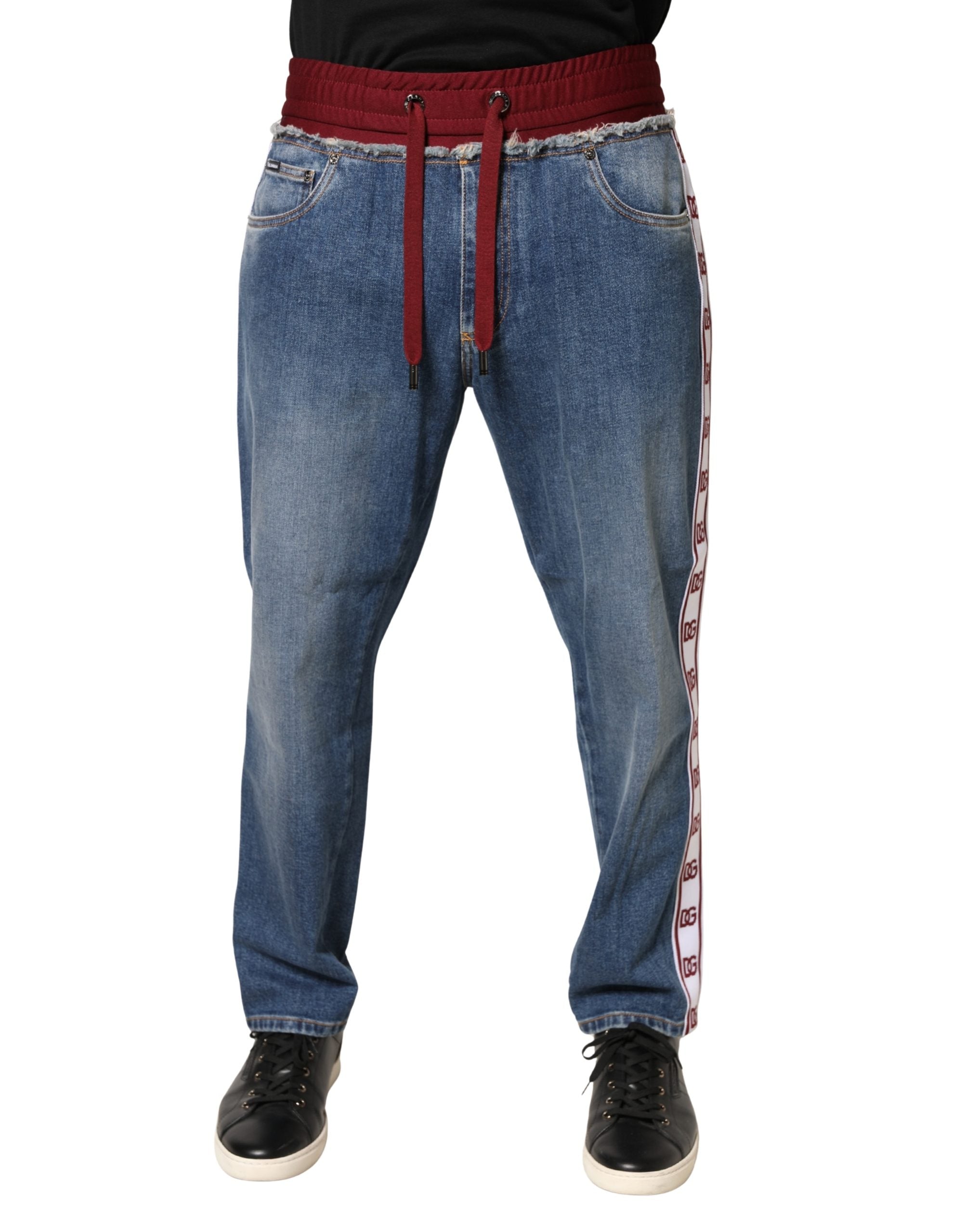 Dolce & Gabbana Blue Cotton Drawstring Straight Denim Jeans Dolce & Gabbana