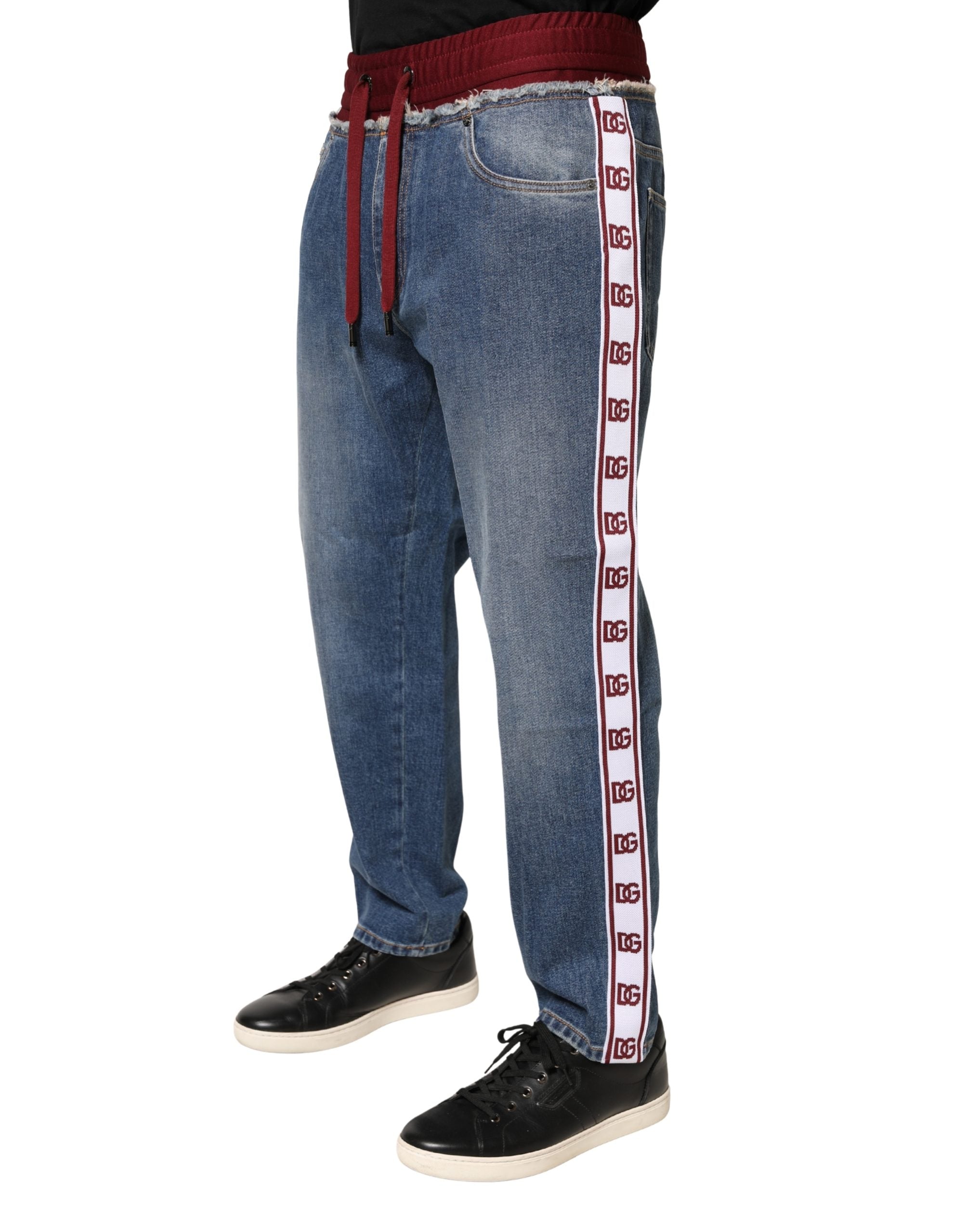 Dolce & Gabbana Blue Cotton Drawstring Straight Denim Jeans Dolce & Gabbana