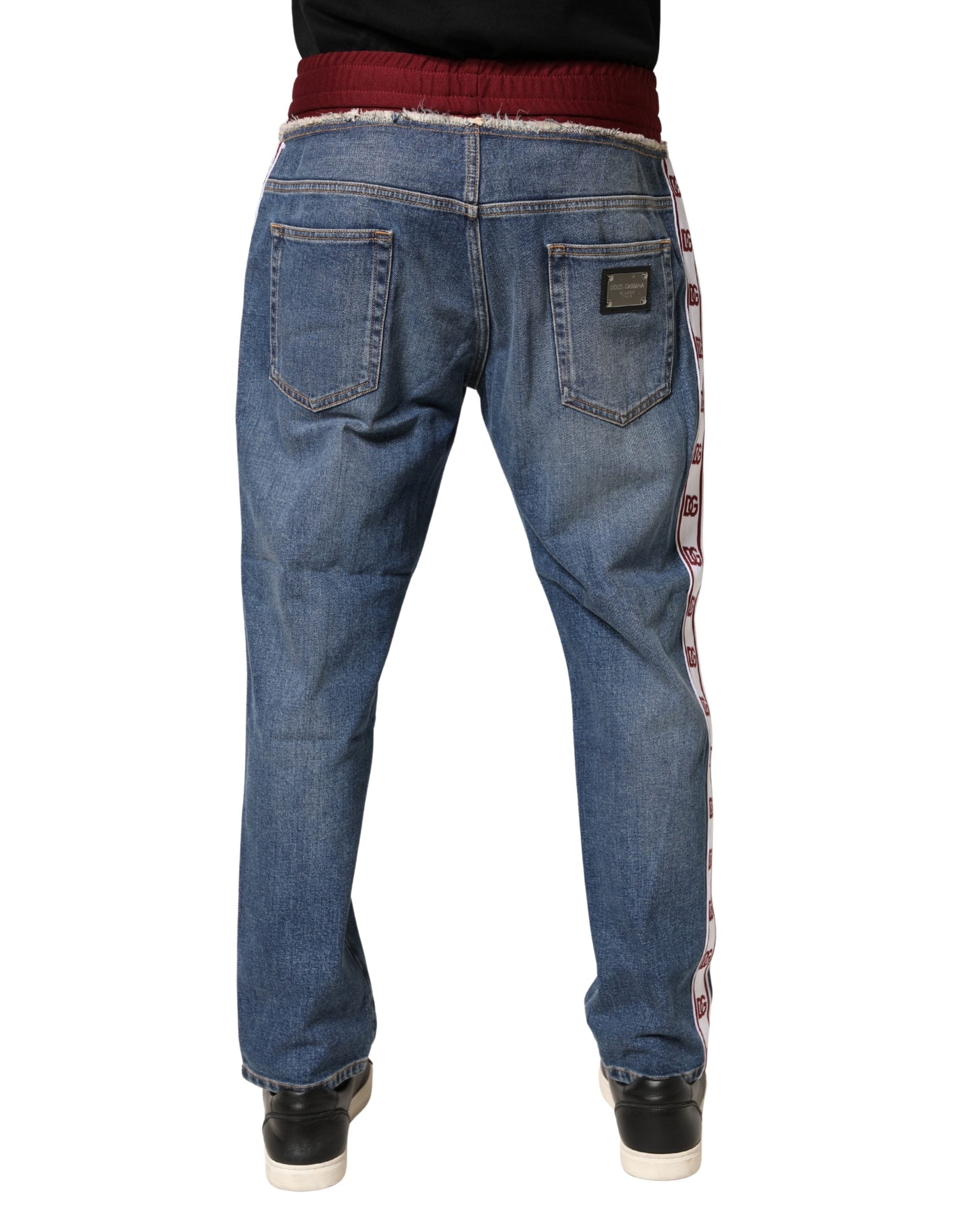 Dolce & Gabbana Blue Cotton Drawstring Straight Denim Jeans Dolce & Gabbana