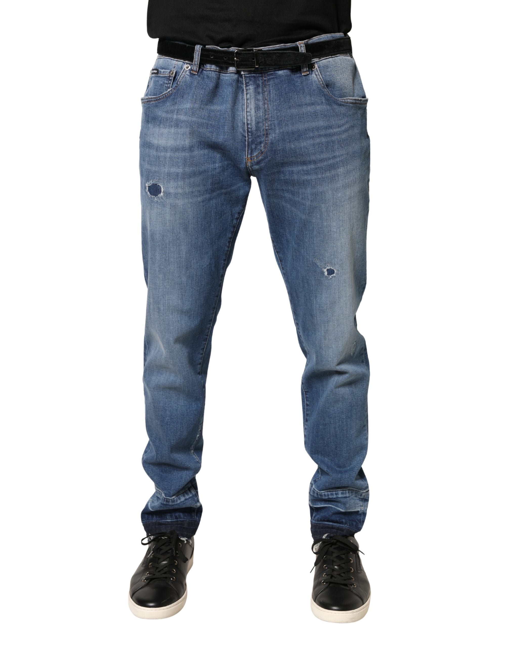 Dolce & Gabbana Blue Tattered Skinny Cotton Denim Jeans Dolce & Gabbana