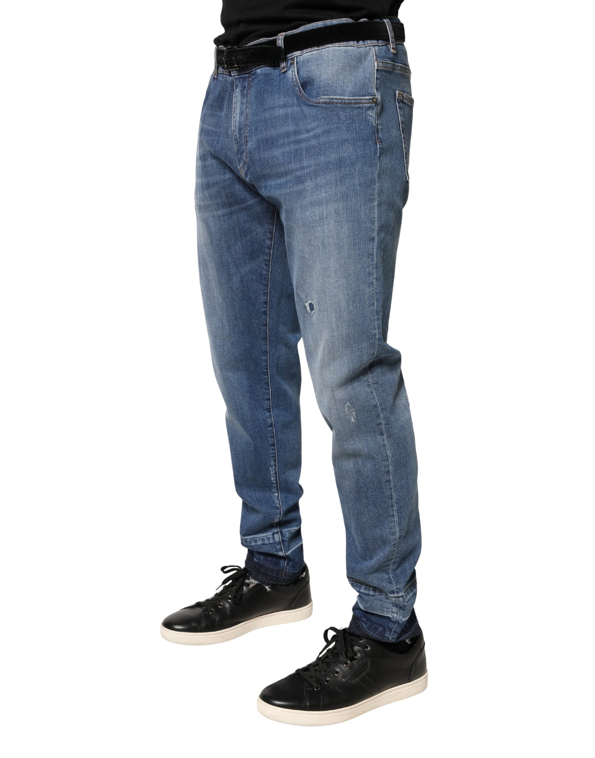 Dolce & Gabbana Blue Tattered Skinny Cotton Denim Jeans Dolce & Gabbana
