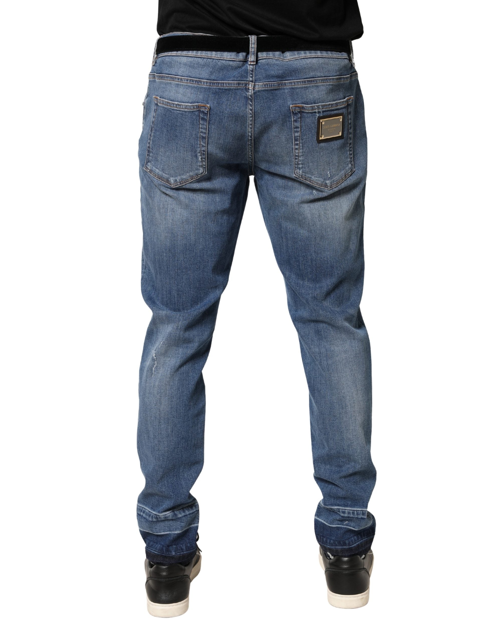Dolce & Gabbana Blue Tattered Skinny Cotton Denim Jeans Dolce & Gabbana