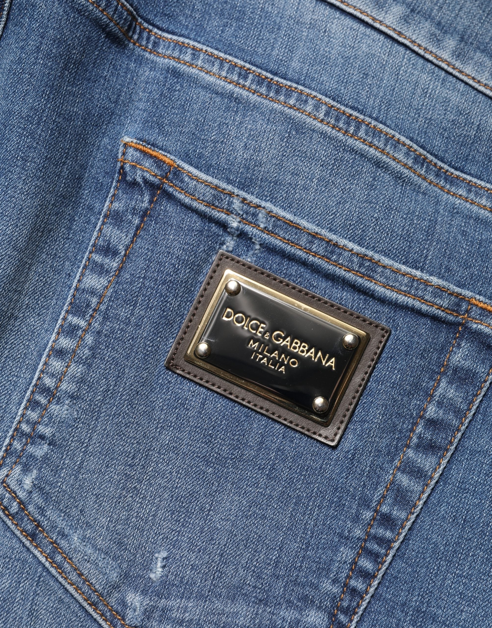 Dolce & Gabbana Blue Tattered Skinny Cotton Denim Jeans Dolce & Gabbana