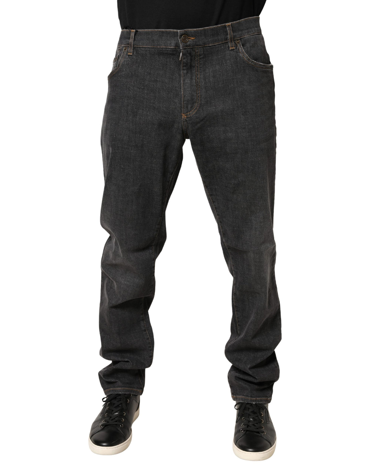 Dolce & Gabbana Dark Gray Slim Fit Cotton Men Denim Jeans