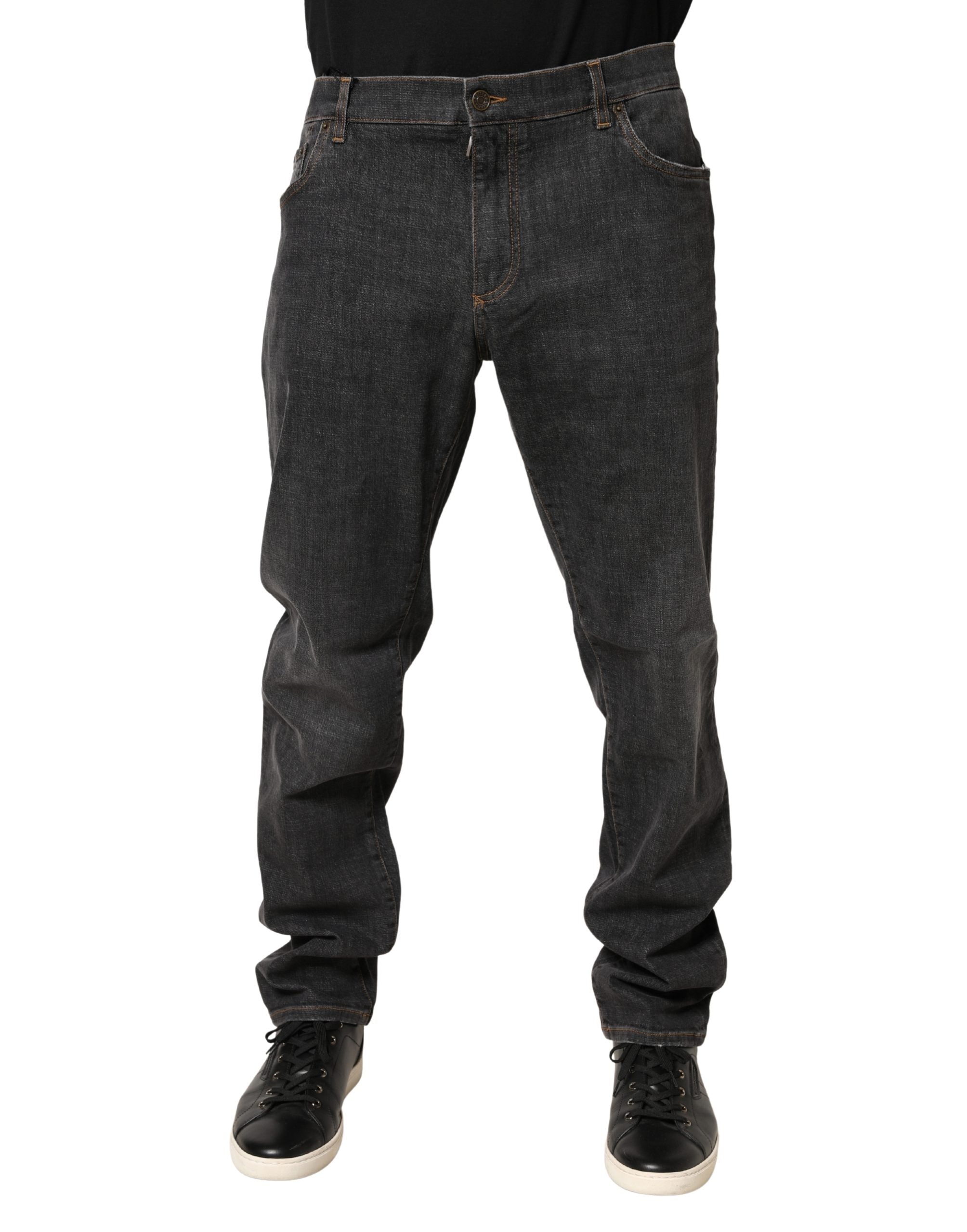 Dolce & Gabbana Dark Gray Slim Fit Cotton Men Denim Jeans Dolce & Gabbana