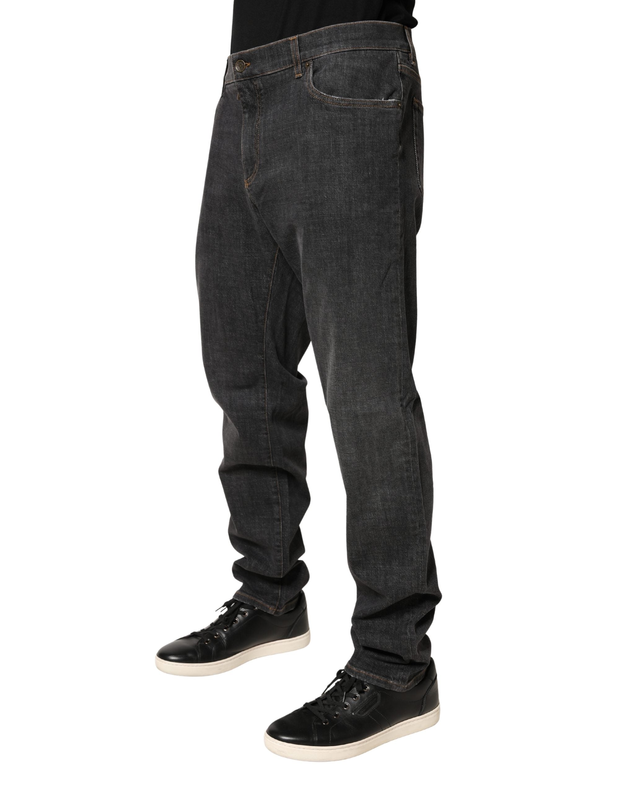 Dolce & Gabbana Dark Gray Slim Fit Cotton Men Denim Jeans Dolce & Gabbana