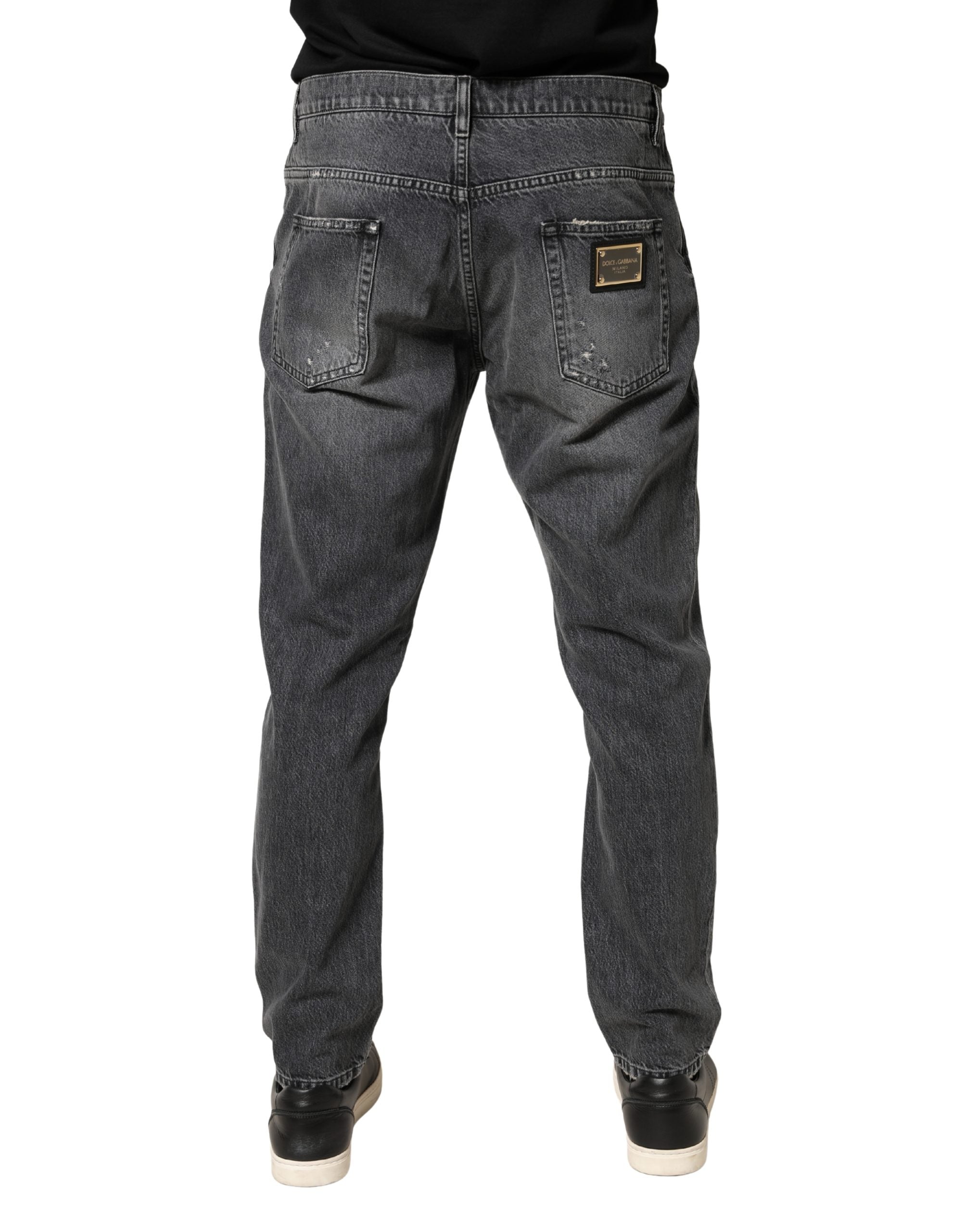 Dolce & Gabbana Dark Gray Tattered Cotton Loose Denim Jeans Dolce & Gabbana