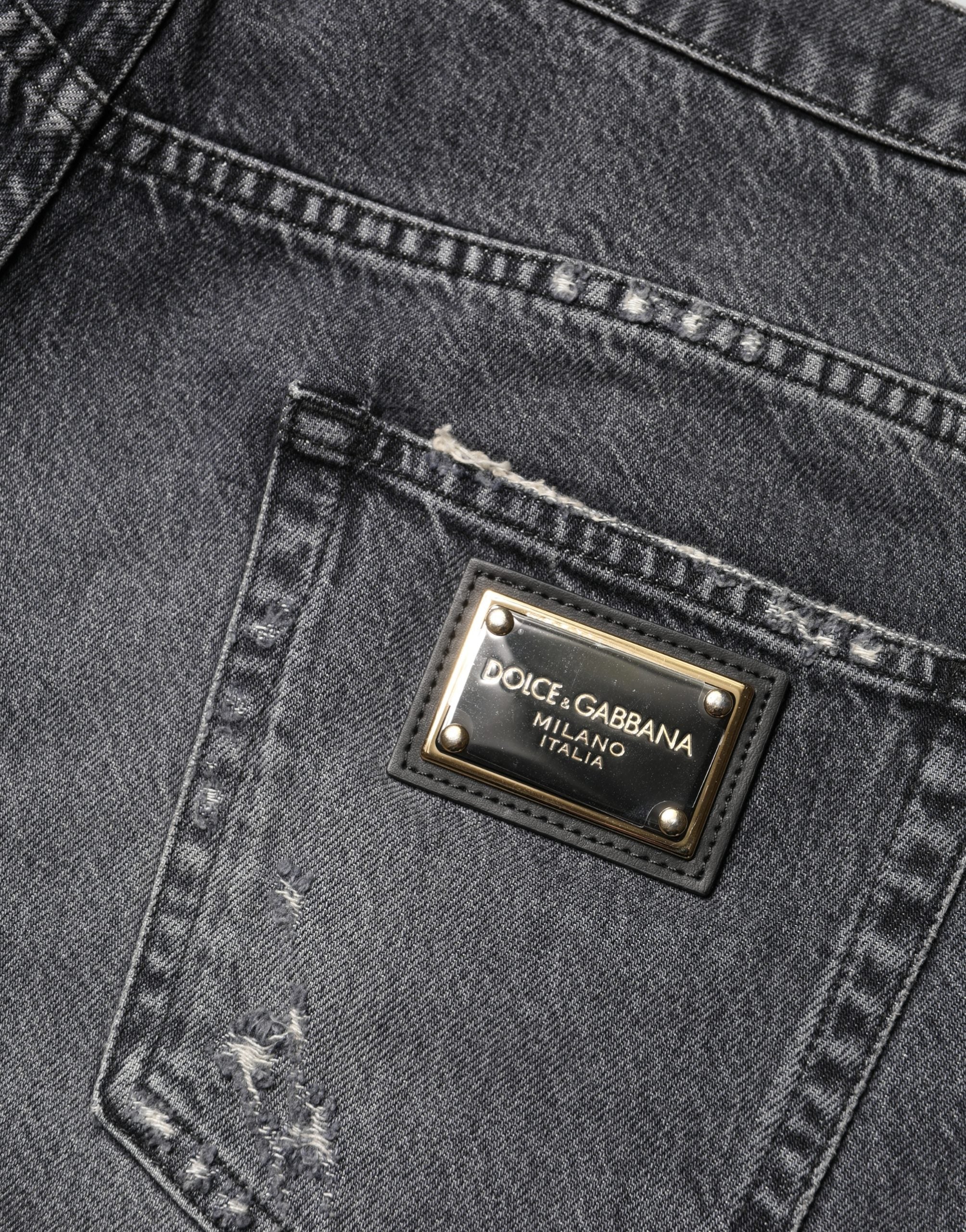 Dolce & Gabbana Dark Gray Tattered Cotton Loose Denim Jeans Dolce & Gabbana