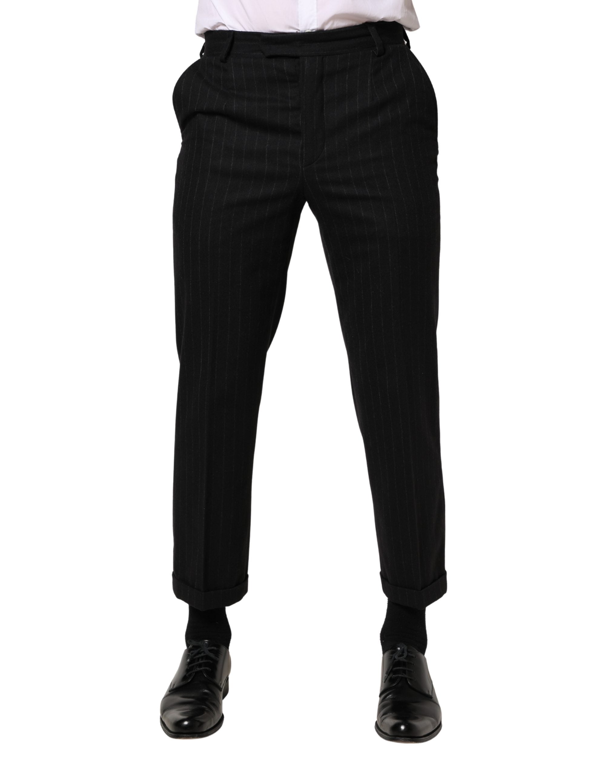 Dolce & Gabbana Black Stripes Wool Dress Formal Trouser Pants Dolce & Gabbana