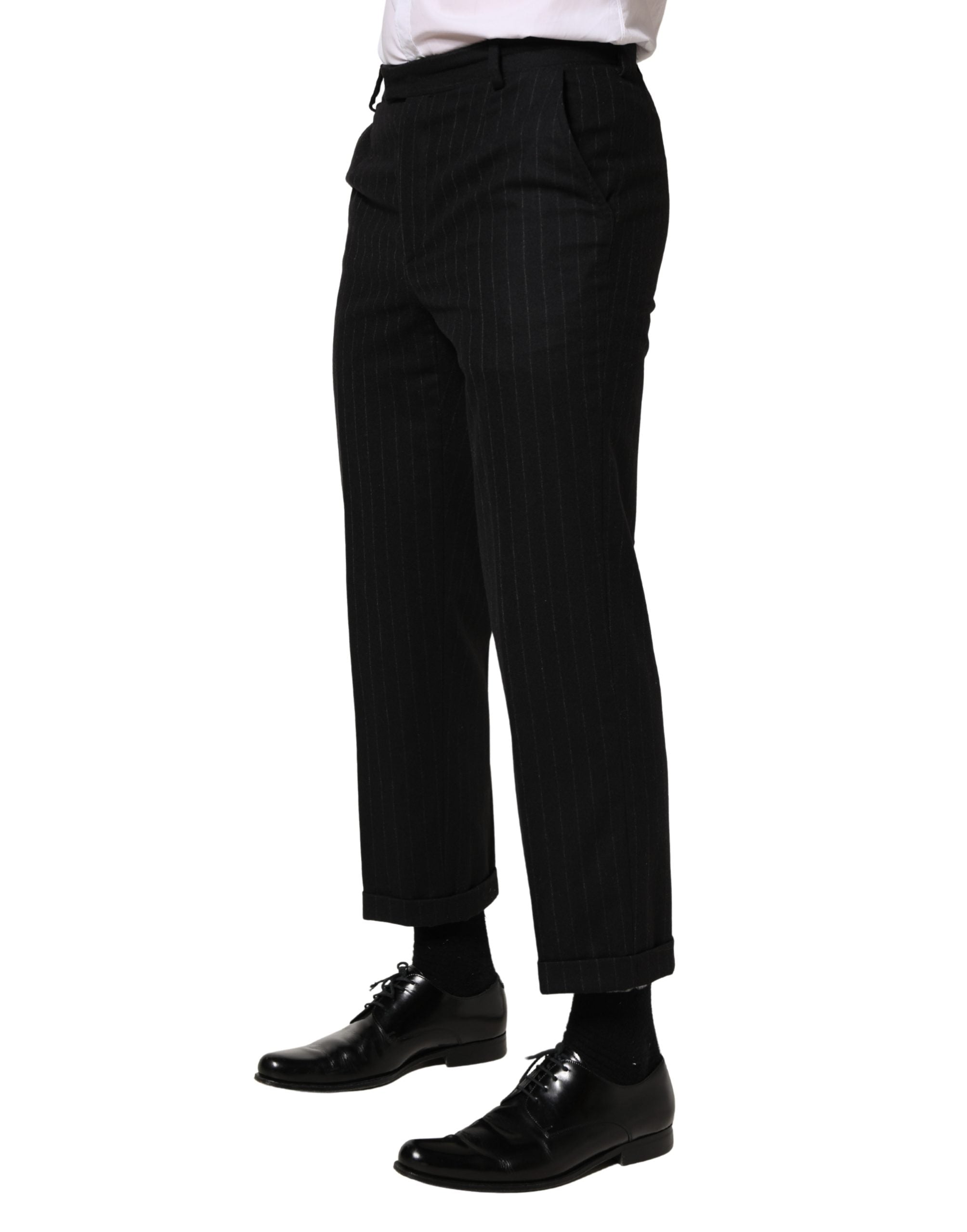 Dolce & Gabbana Black Stripes Wool Dress Formal Trouser Pants Dolce & Gabbana