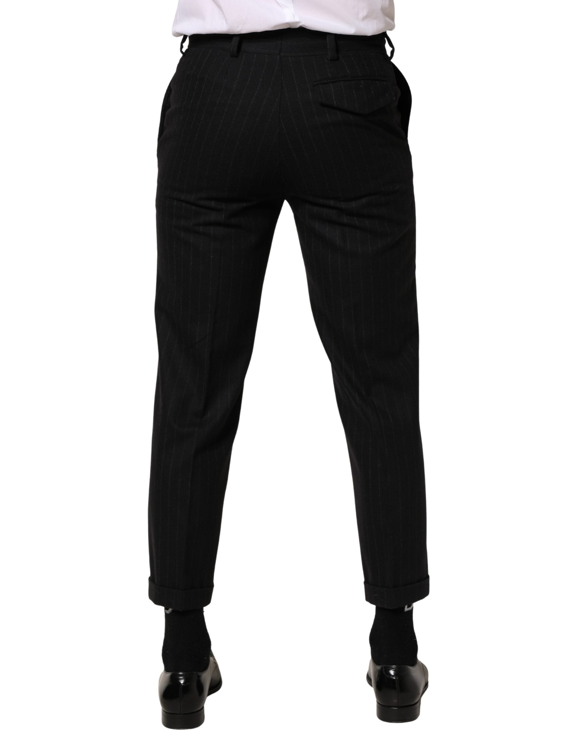 Dolce & Gabbana Black Stripes Wool Dress Formal Trouser Pants Dolce & Gabbana