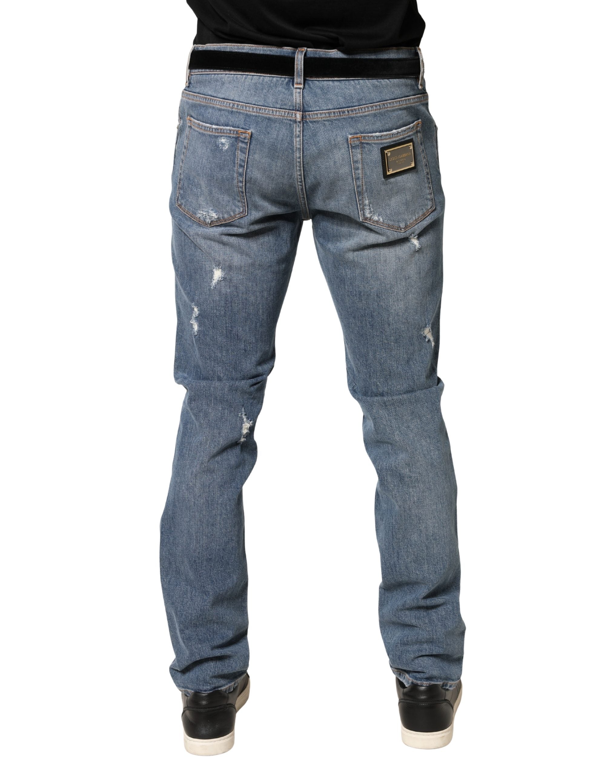 Dolce & Gabbana Blue Tattered Slim Fit Cotton Denim Jeans Dolce & Gabbana