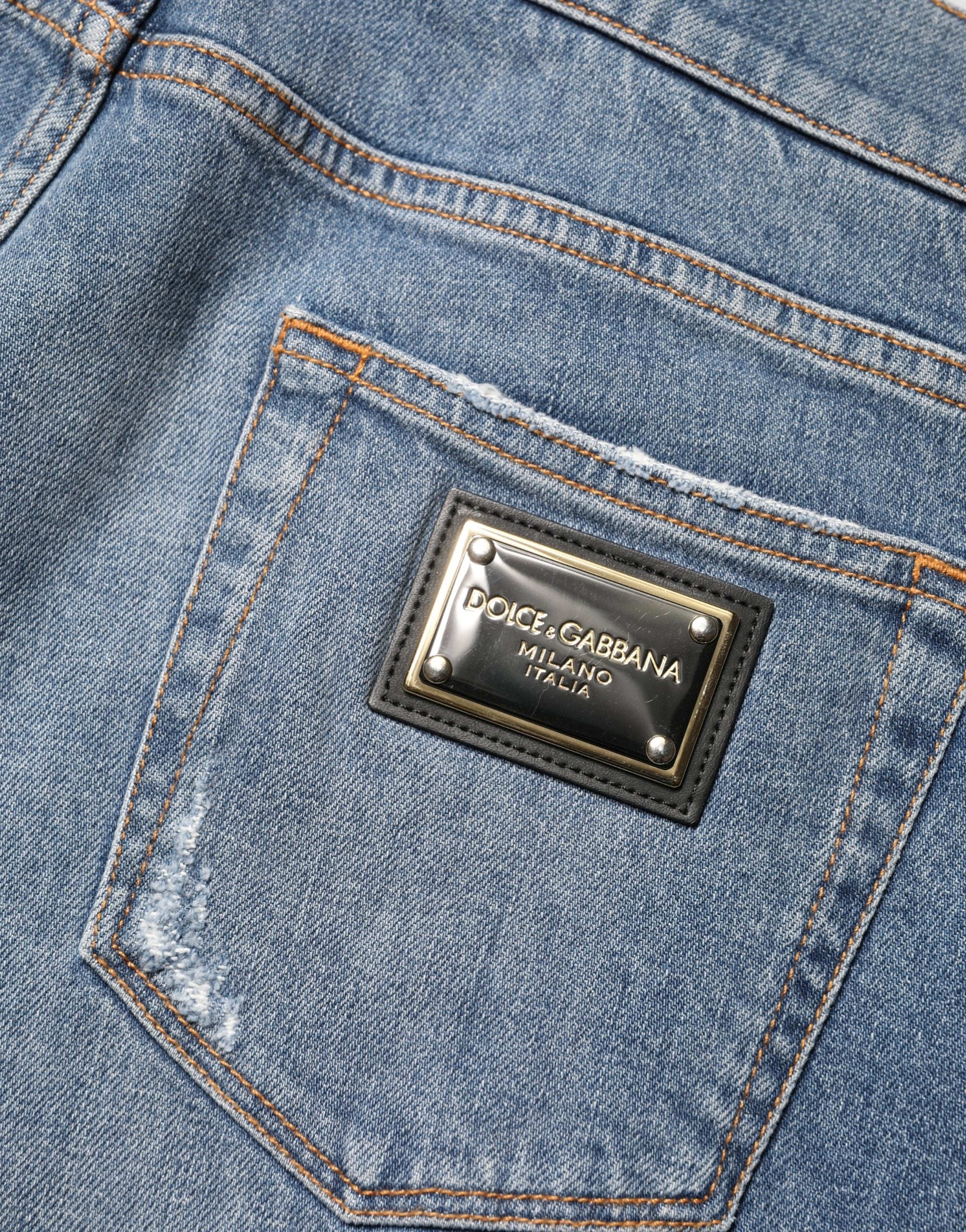 Dolce & Gabbana Blue Tattered Slim Fit Cotton Denim Jeans Dolce & Gabbana
