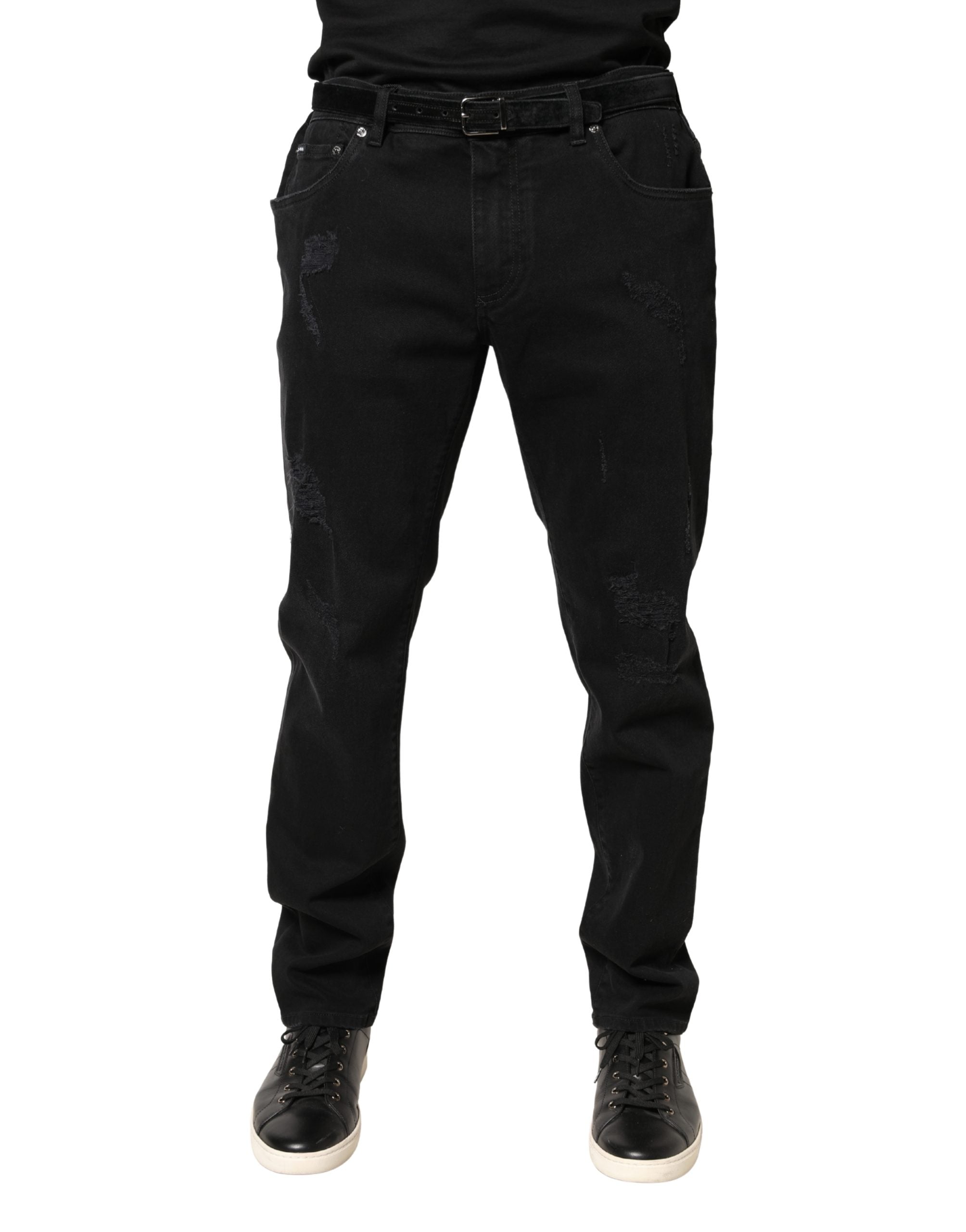 Dolce & Gabbana Black Tattered Skinny Cotton Denim Jeans Dolce & Gabbana