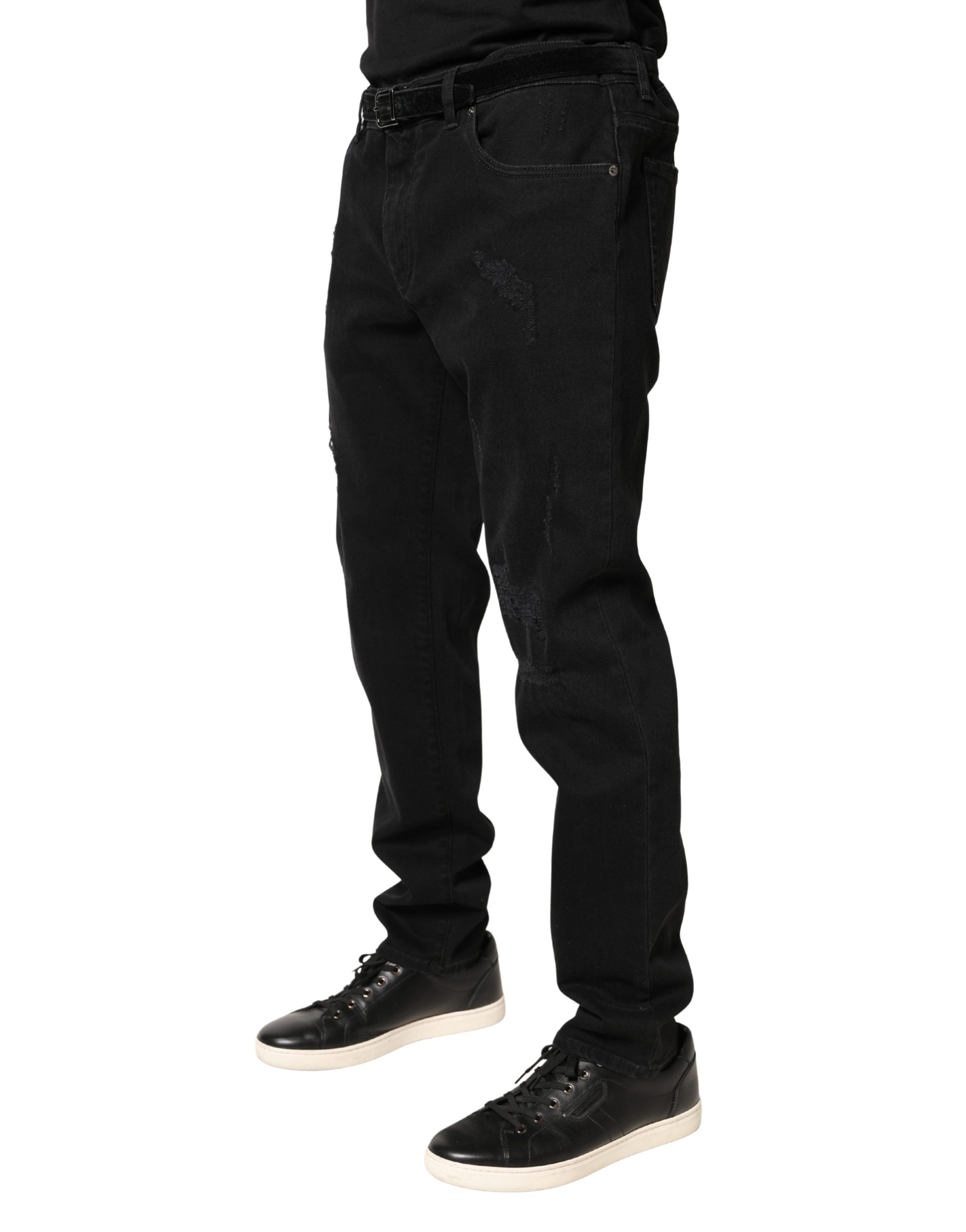 Dolce & Gabbana Black Tattered Skinny Cotton Denim Jeans Dolce & Gabbana