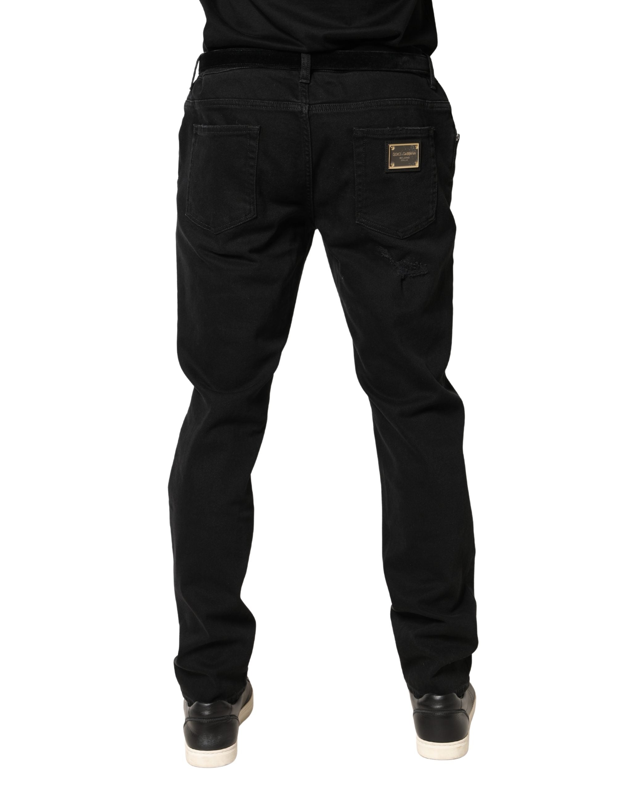 Dolce & Gabbana Black Tattered Skinny Cotton Denim Jeans Dolce & Gabbana