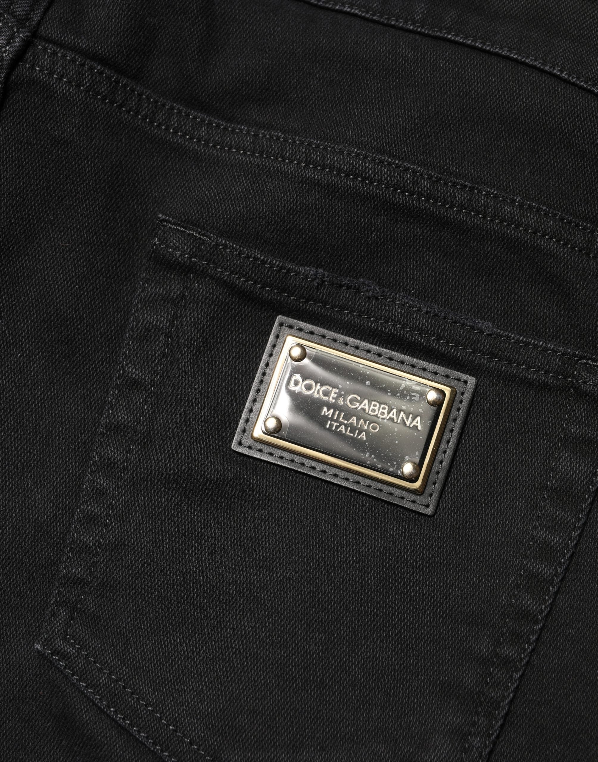 Dolce & Gabbana Black Tattered Skinny Cotton Denim Jeans Dolce & Gabbana