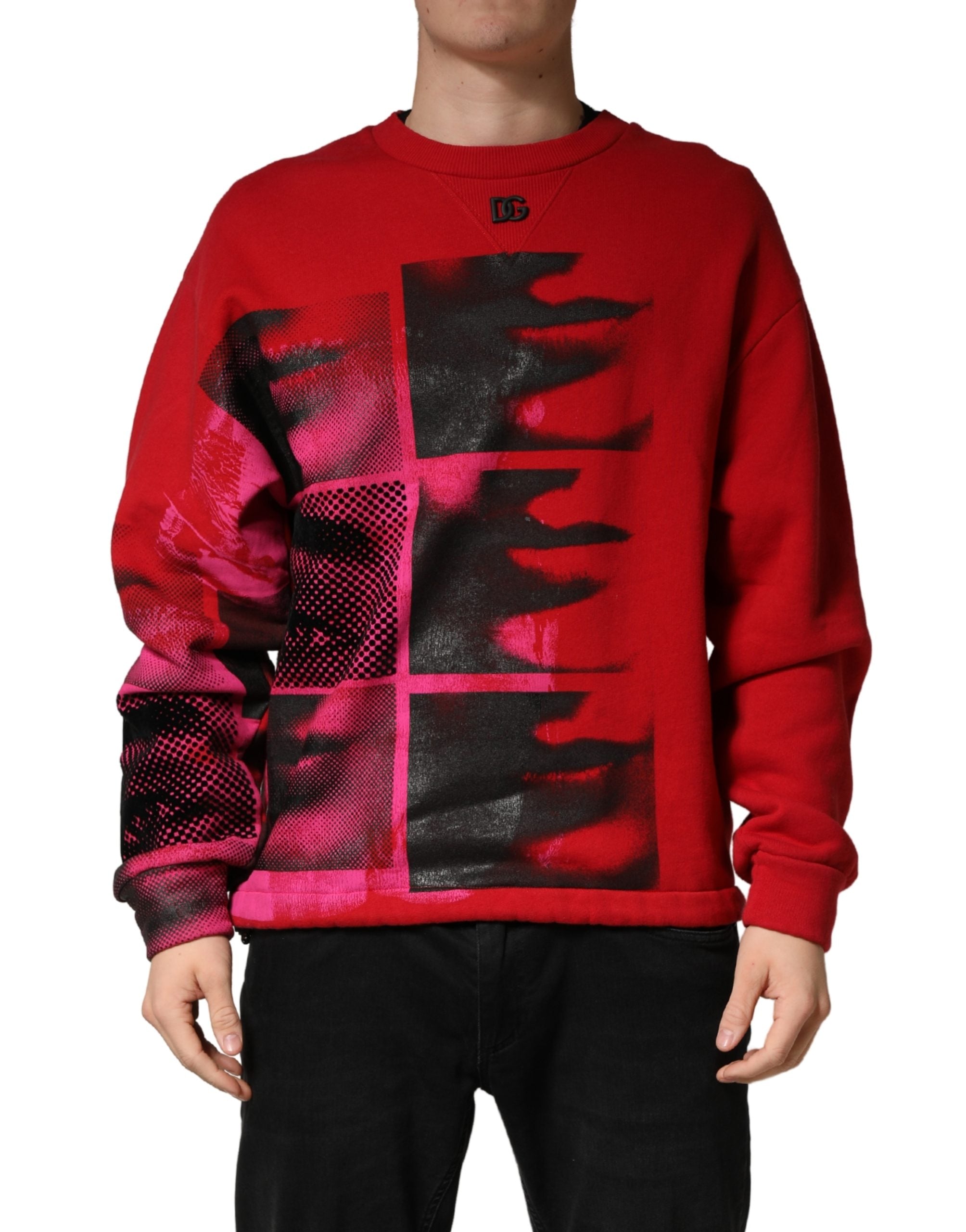 Dolce & Gabbana Red Graphic Crew Neck Men Sweatshirt Sweater Dolce & Gabbana