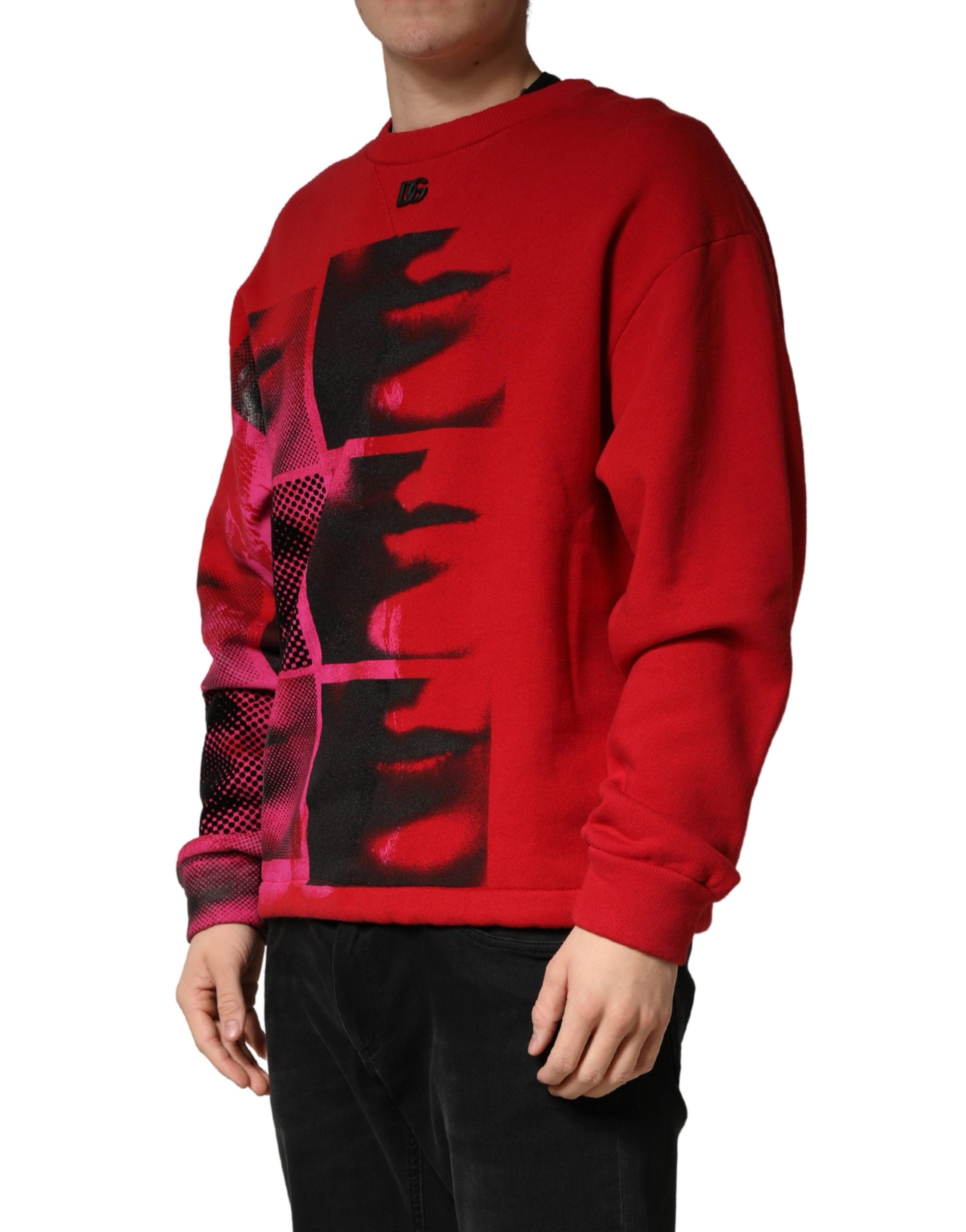 Dolce & Gabbana Red Graphic Crew Neck Men Sweatshirt Sweater Dolce & Gabbana