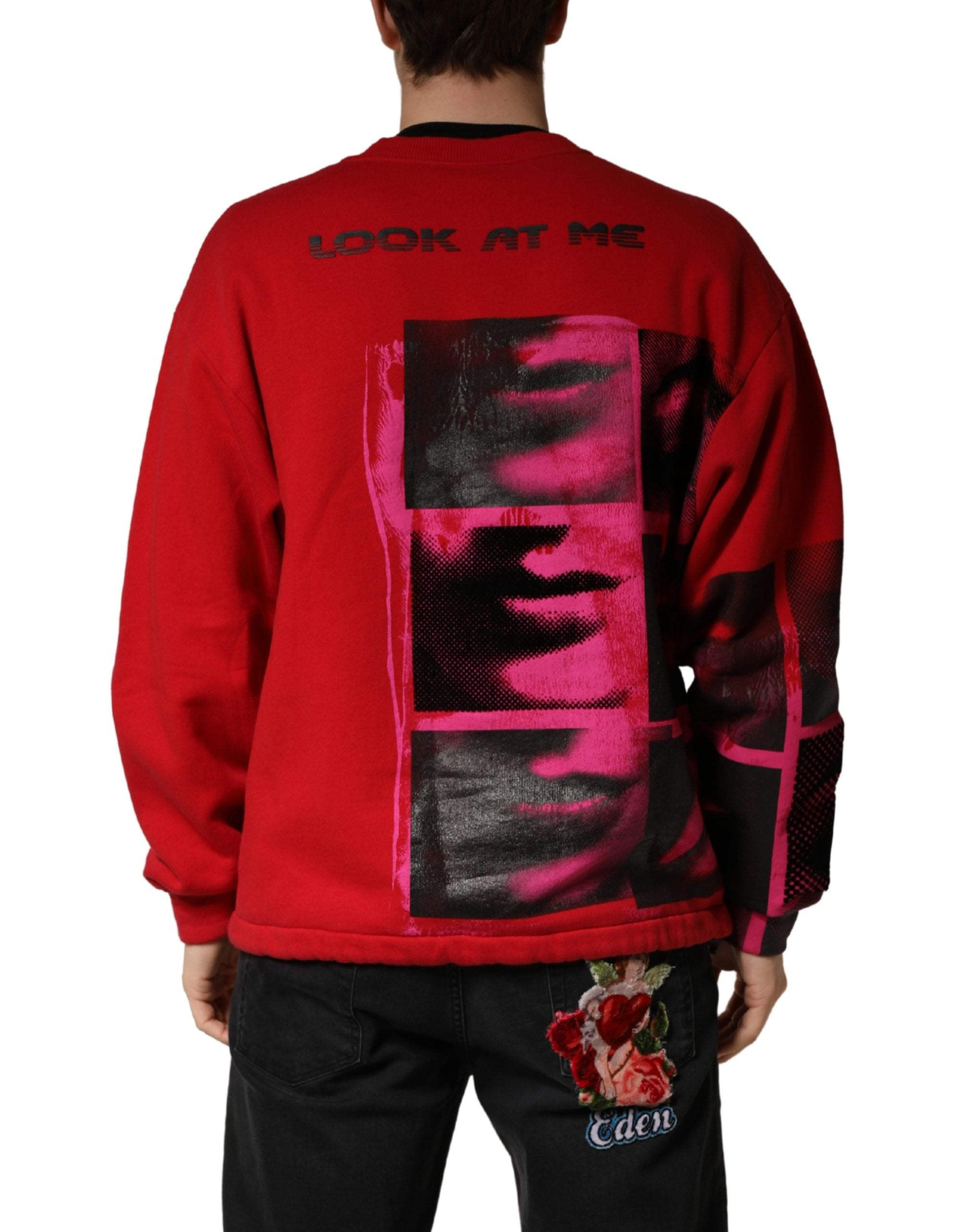 Dolce & Gabbana Red Graphic Crew Neck Men Sweatshirt Sweater Dolce & Gabbana