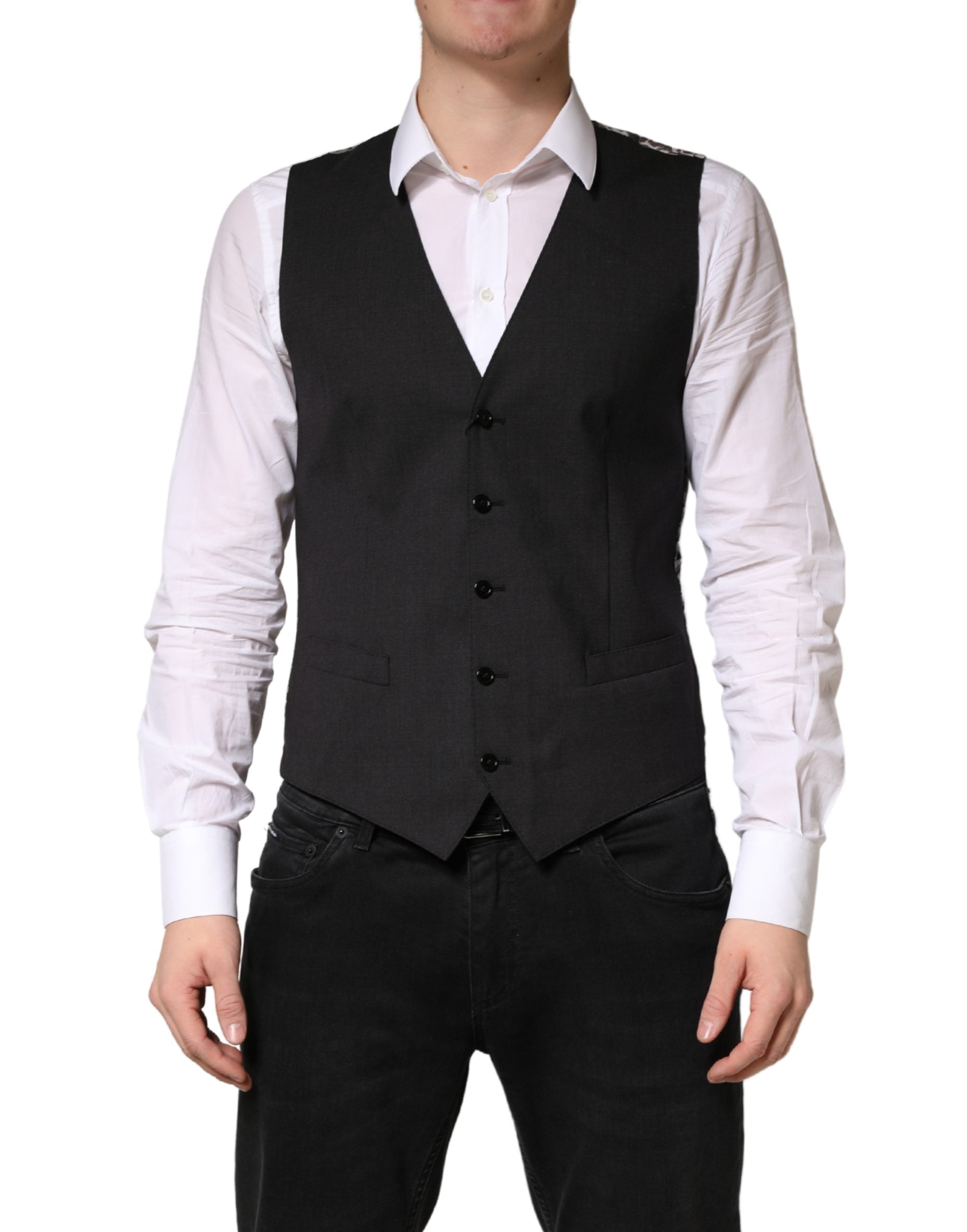 Dolce & Gabbana Black Wool Dress Men Formal Waistcoat Vest Dolce & Gabbana